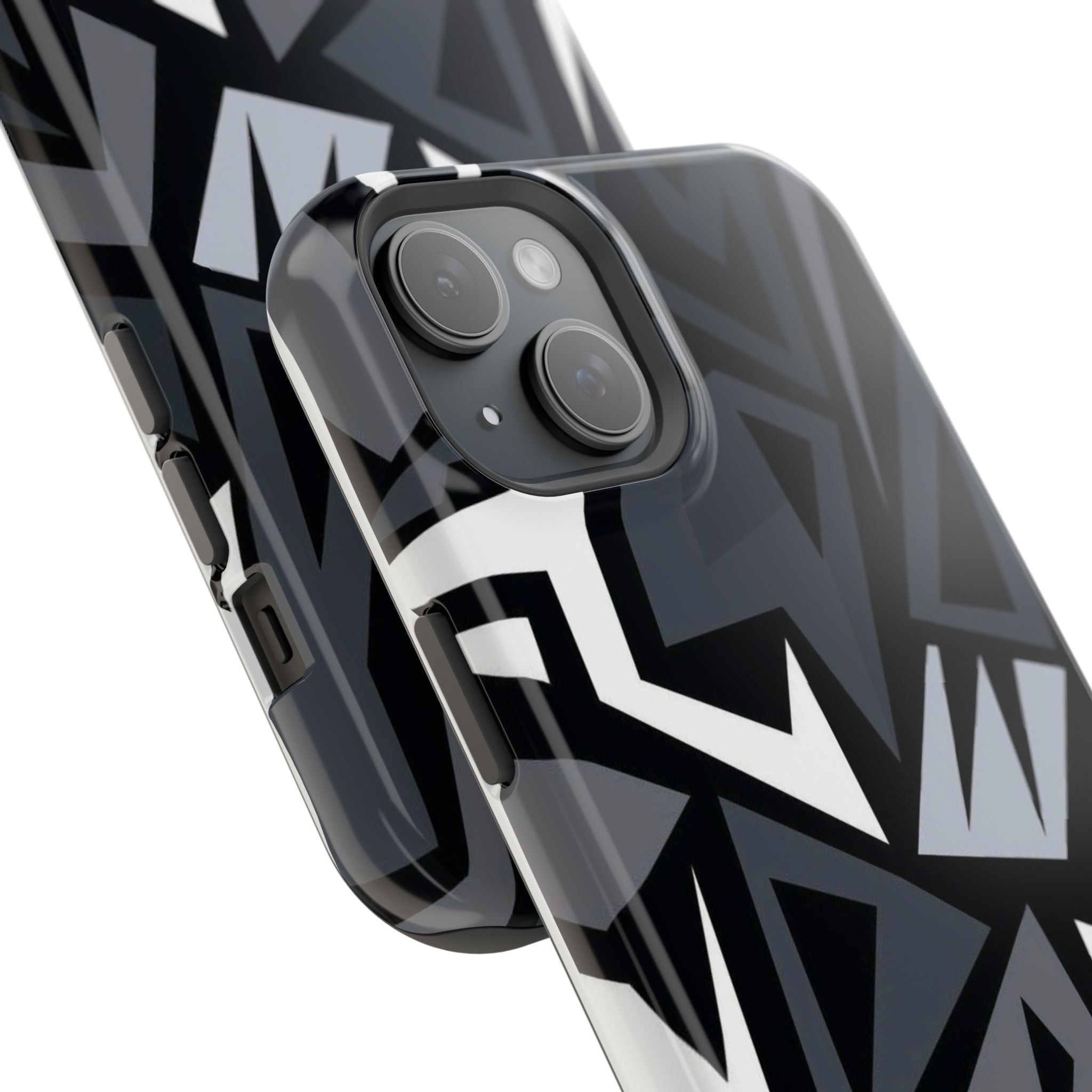 Impact-Resistant Magnetic Phone Case — Black & Gray Geometric Armor