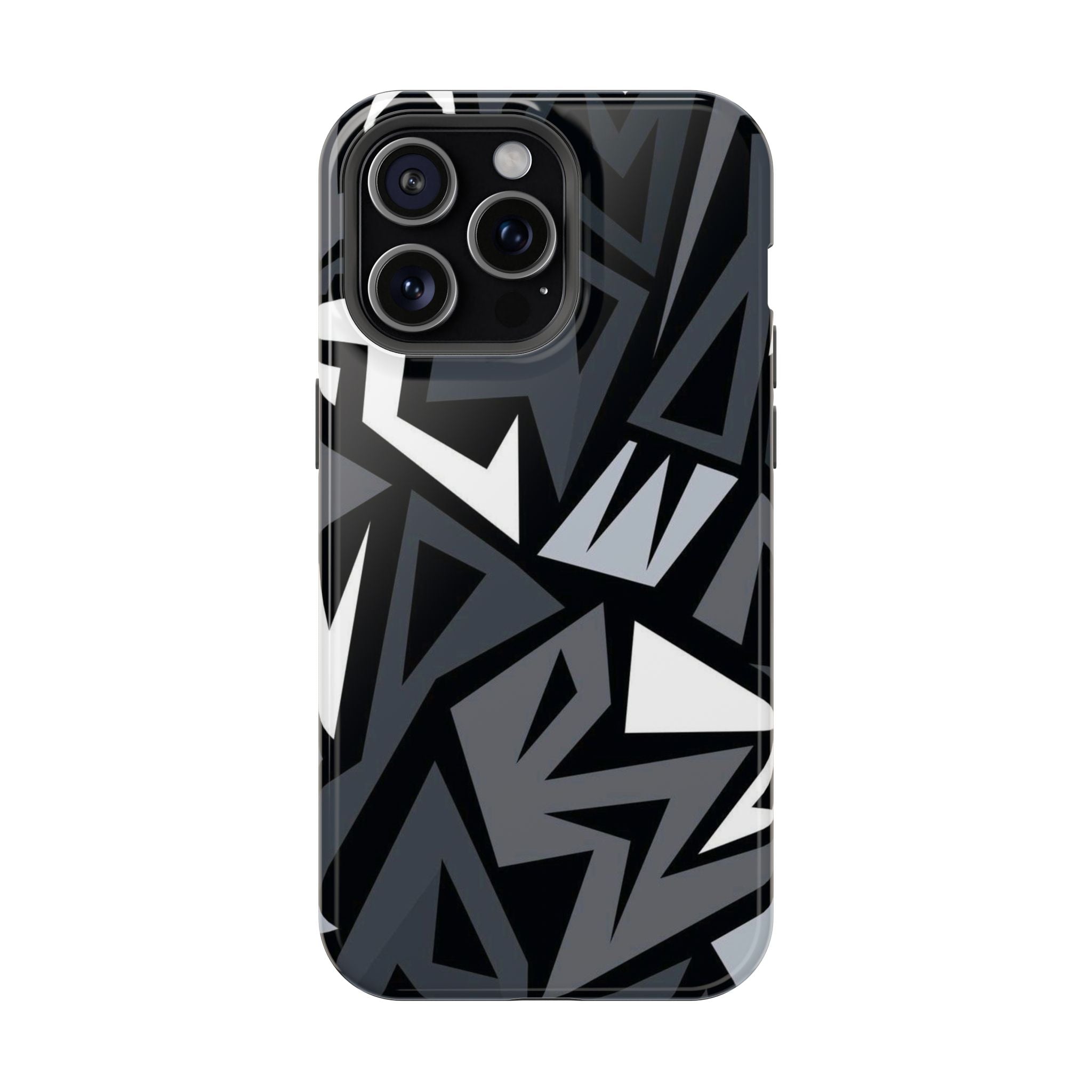 Impact-Resistant Magnetic Phone Case — Black & Gray Geometric Armor