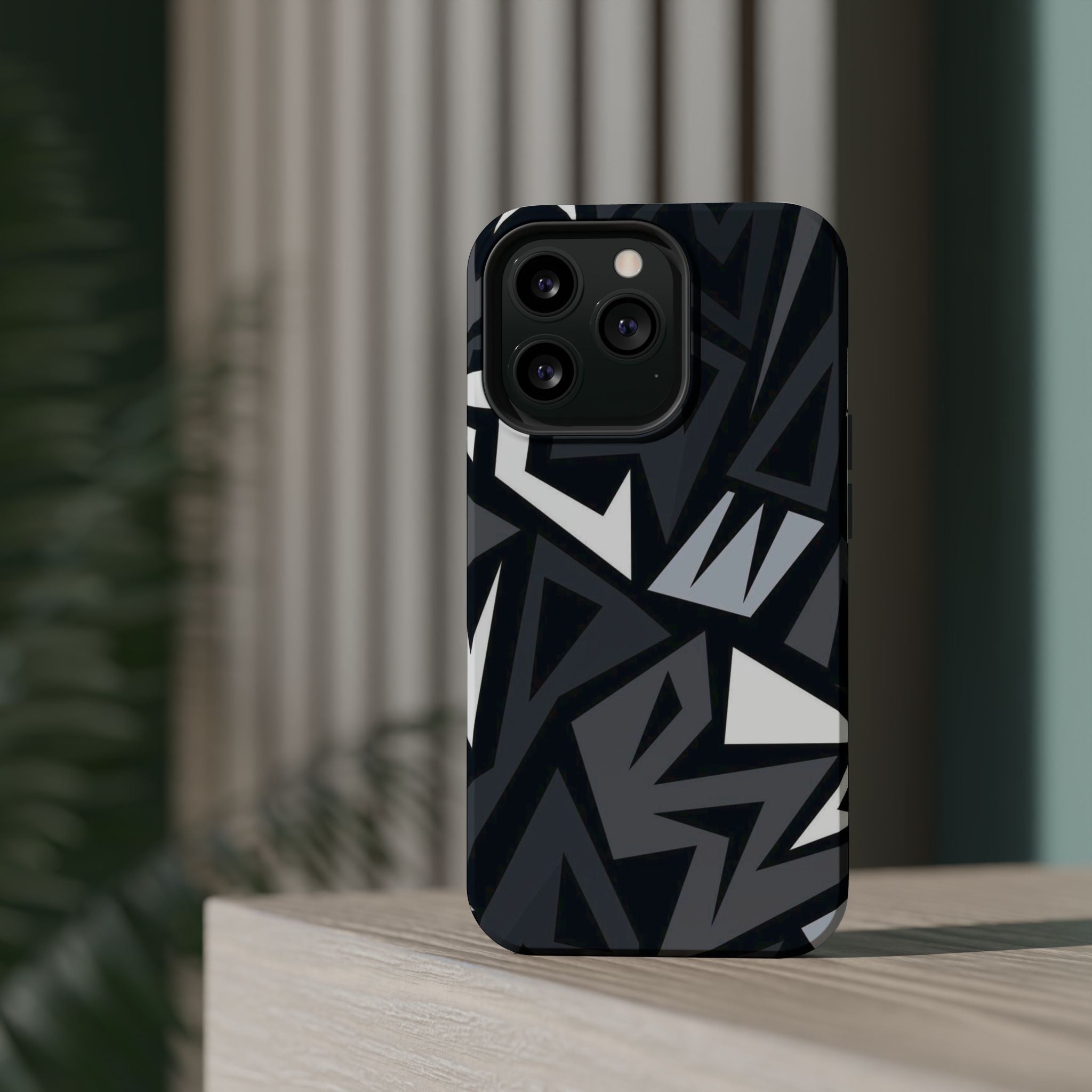 Impact-Resistant Magnetic Phone Case — Black & Gray Geometric Armor