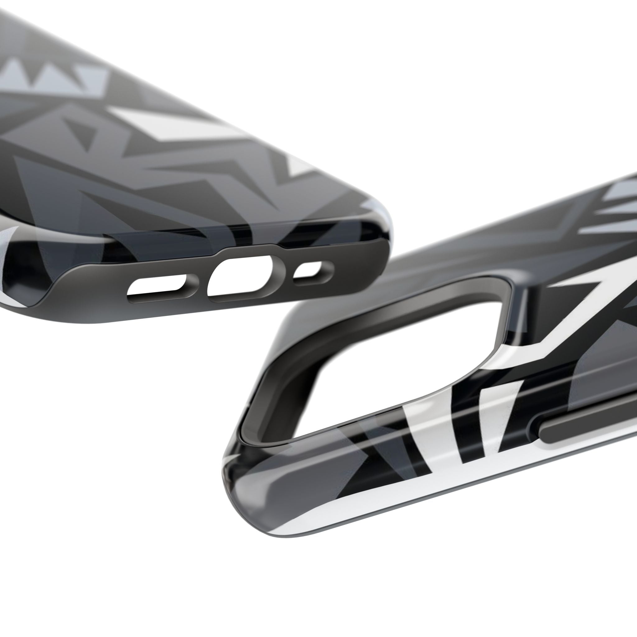Impact-Resistant Magnetic Phone Case — Black & Gray Geometric Armor