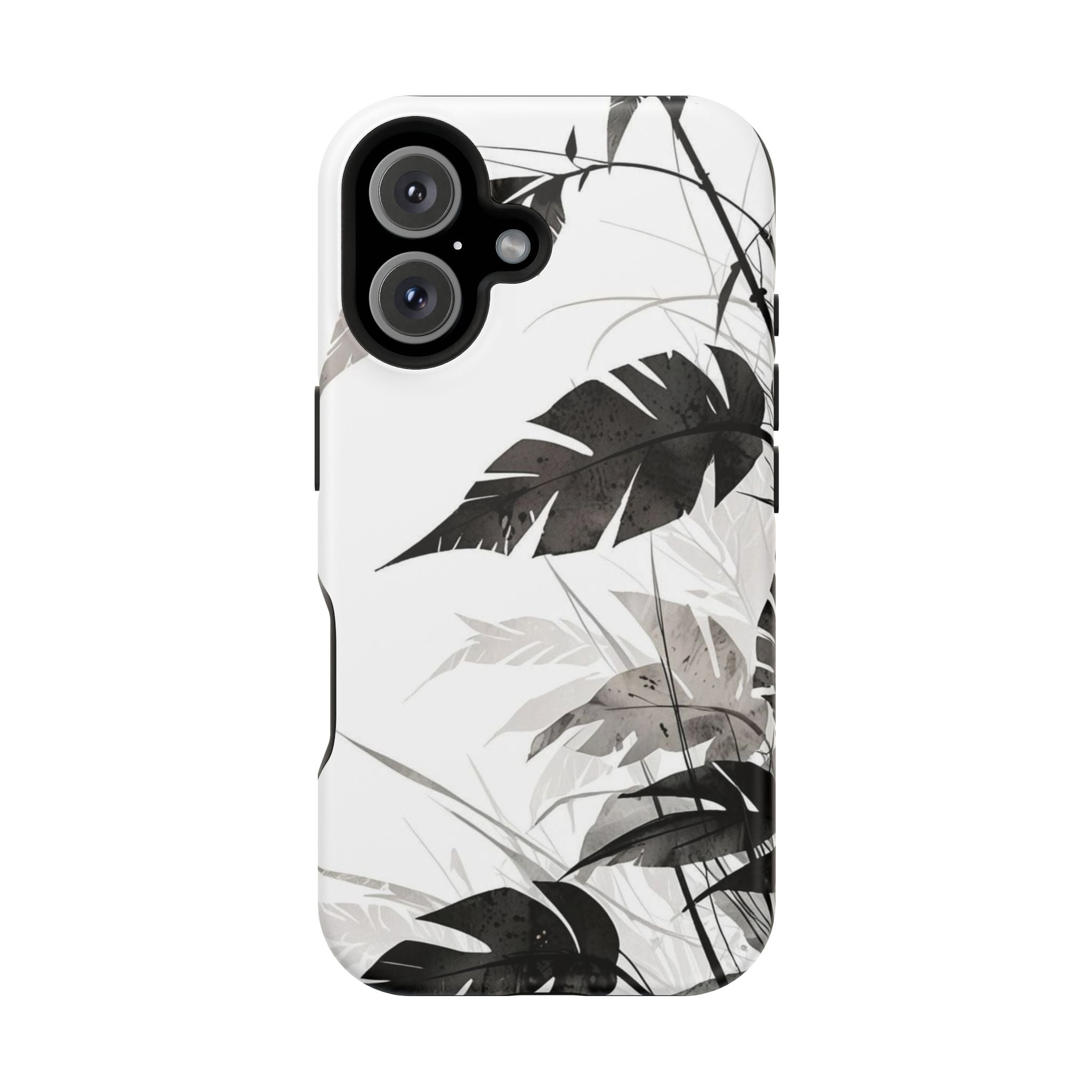 Tropical Monstera Magnetic Impact Phone Case — Black & White Leaf Design