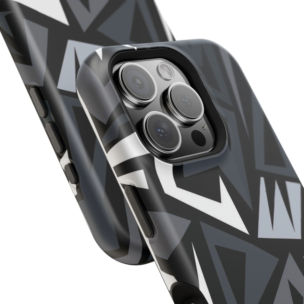 Impact-Resistant Magnetic Phone Case — Black & Gray Geometric Armor