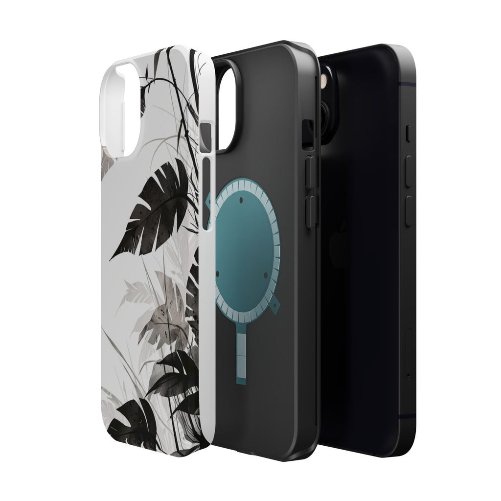 Tropical Monstera Magnetic Impact Phone Case — Black & White Leaf Design