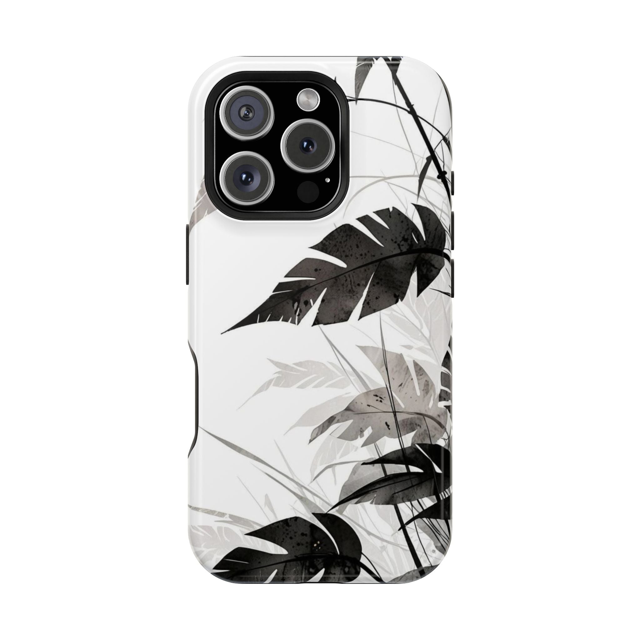Tropical Monstera Magnetic Impact Phone Case — Black & White Leaf Design