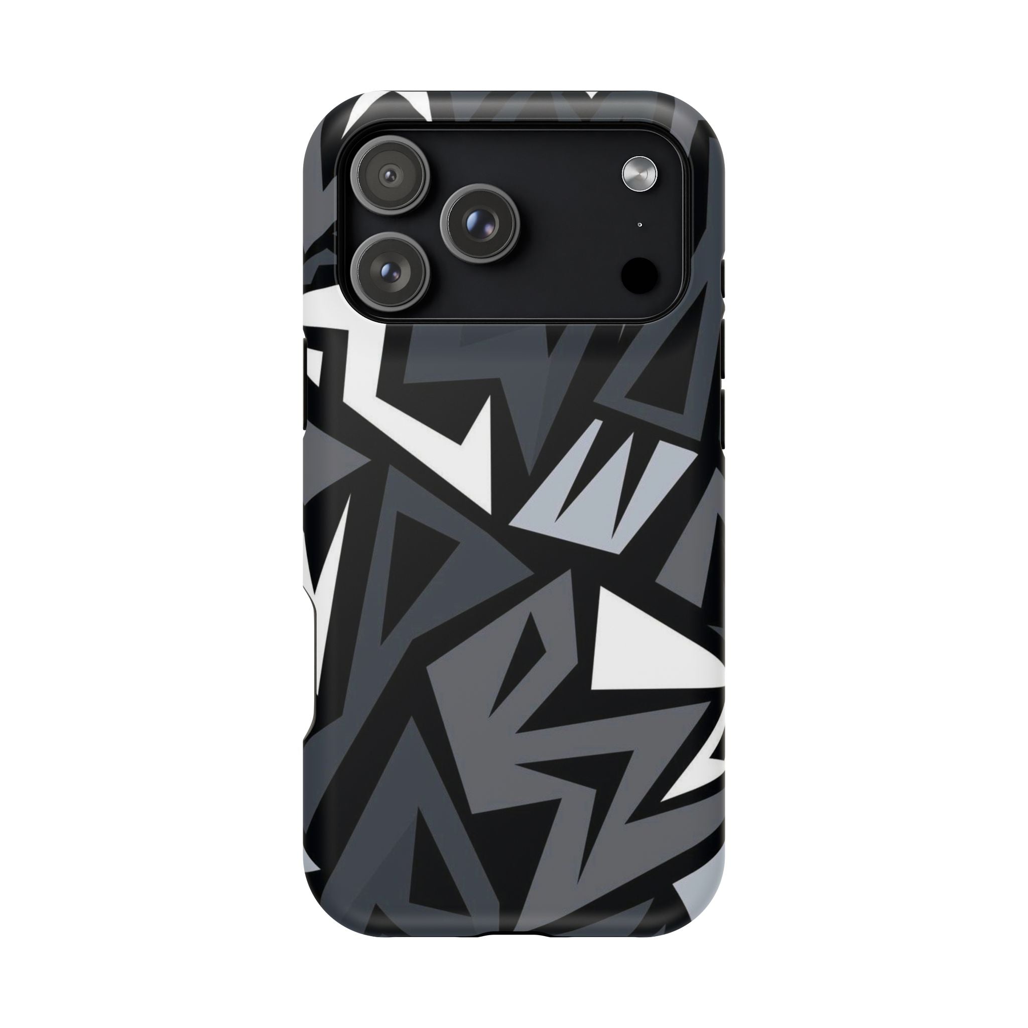 Impact-Resistant Magnetic Phone Case — Black & Gray Geometric Armor