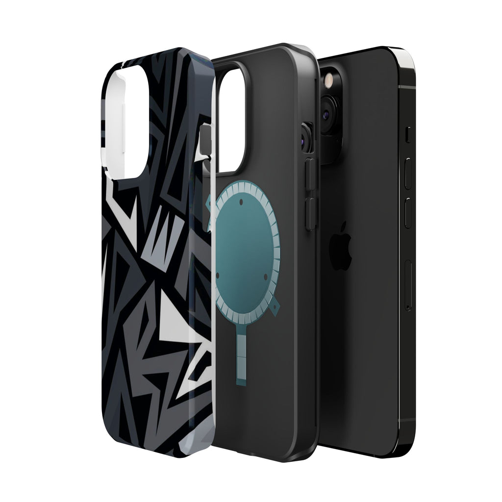 Impact-Resistant Magnetic Phone Case — Black & Gray Geometric Armor