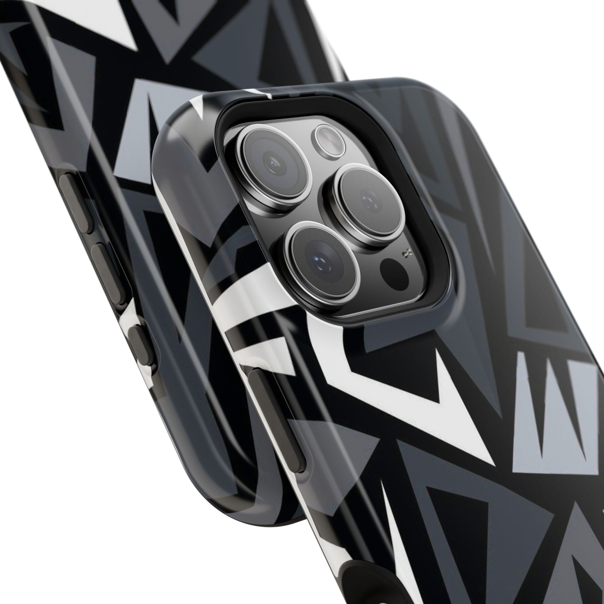 Impact-Resistant Magnetic Phone Case — Black & Gray Geometric Armor