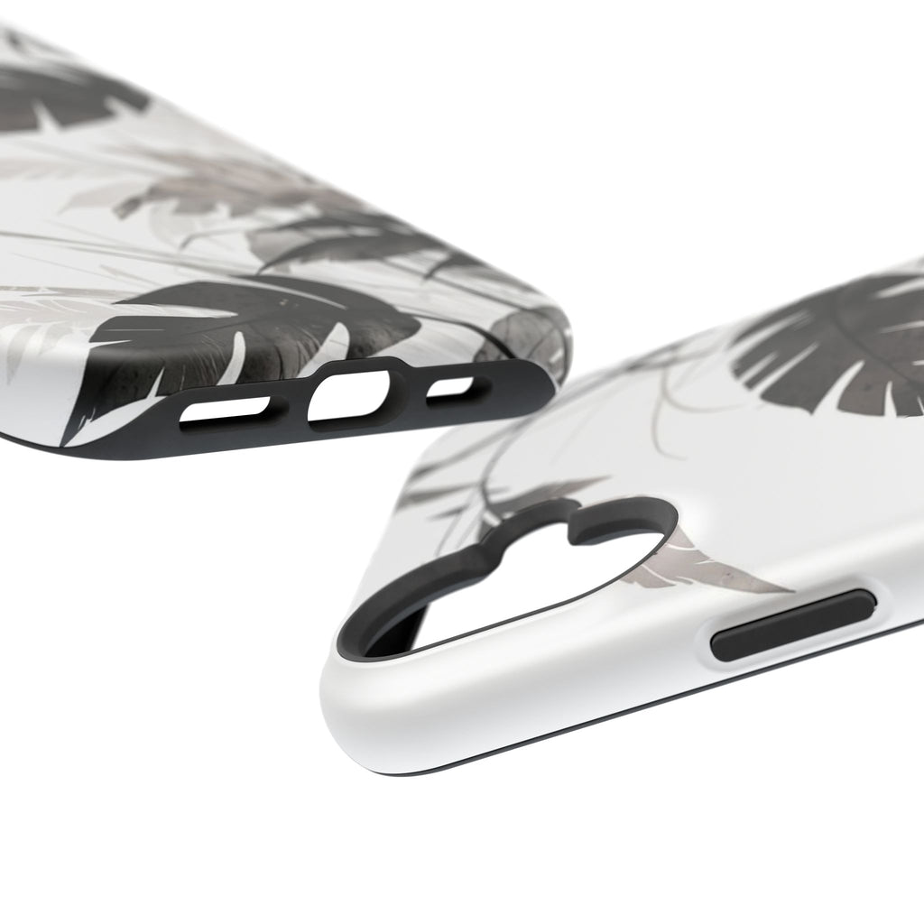 Tropical Monstera Magnetic Impact Phone Case — Black & White Leaf Design