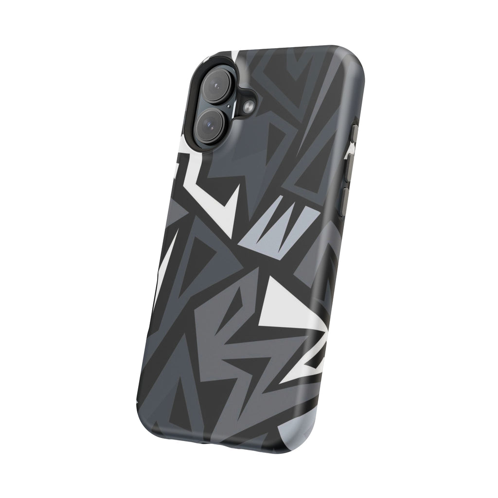 Impact-Resistant Magnetic Phone Case — Black & Gray Geometric Armor