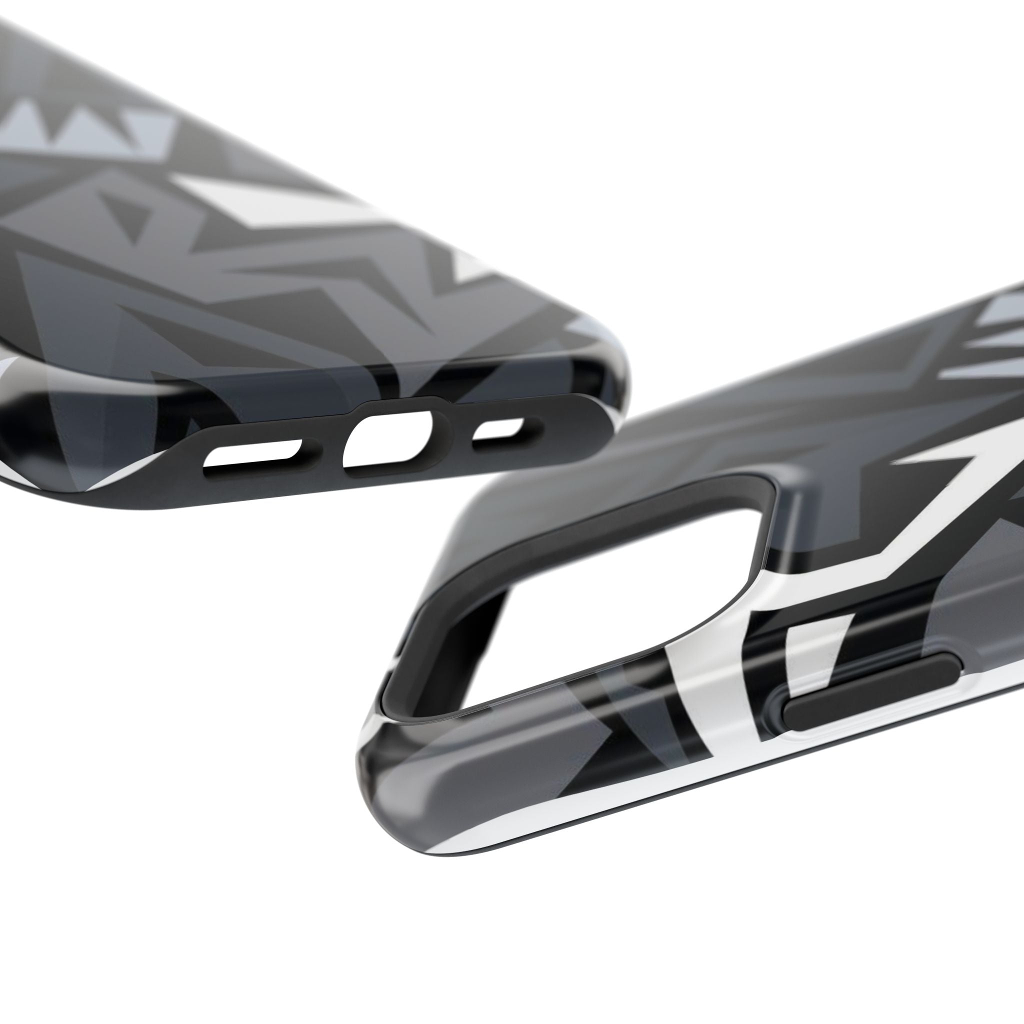 Impact-Resistant Magnetic Phone Case — Black & Gray Geometric Armor