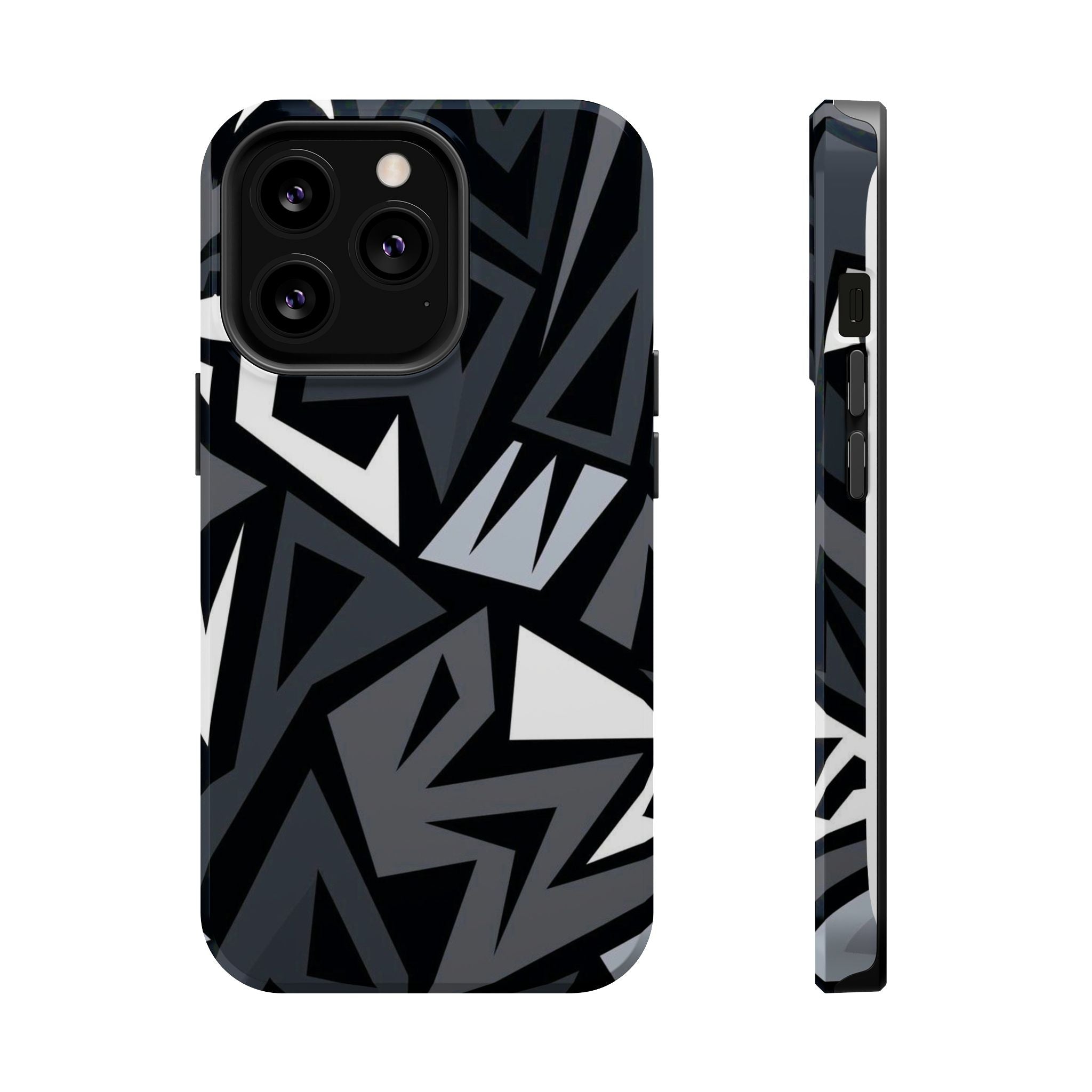 Impact-Resistant Magnetic Phone Case — Black & Gray Geometric Armor