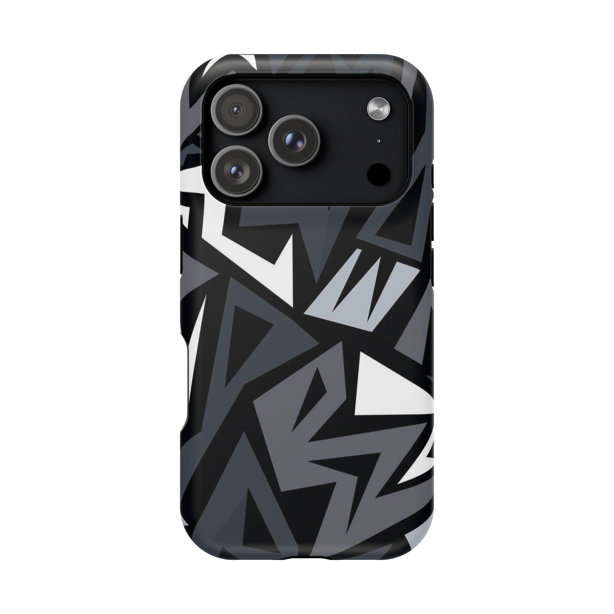 Impact-Resistant Magnetic Phone Case — Black & Gray Geometric Armor