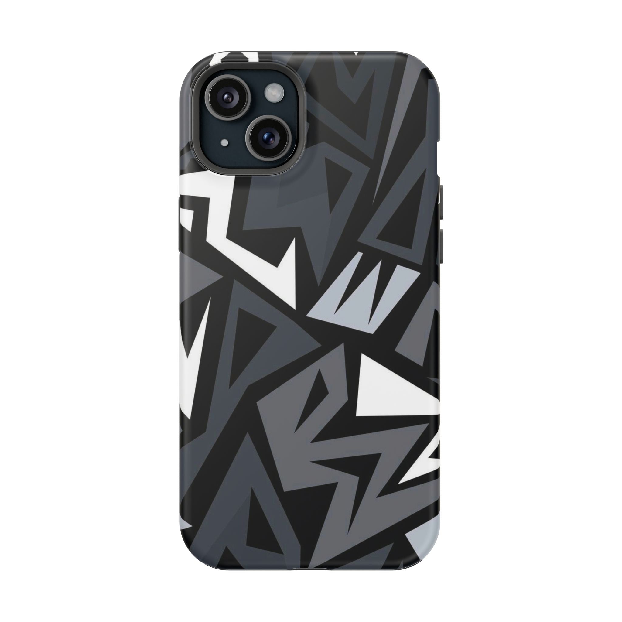 Impact-Resistant Magnetic Phone Case — Black & Gray Geometric Armor