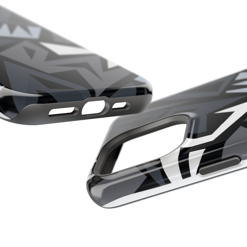 Impact-Resistant Magnetic Phone Case — Black & Gray Geometric Armor