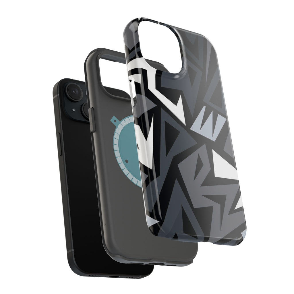 Impact-Resistant Magnetic Phone Case — Black & Gray Geometric Armor