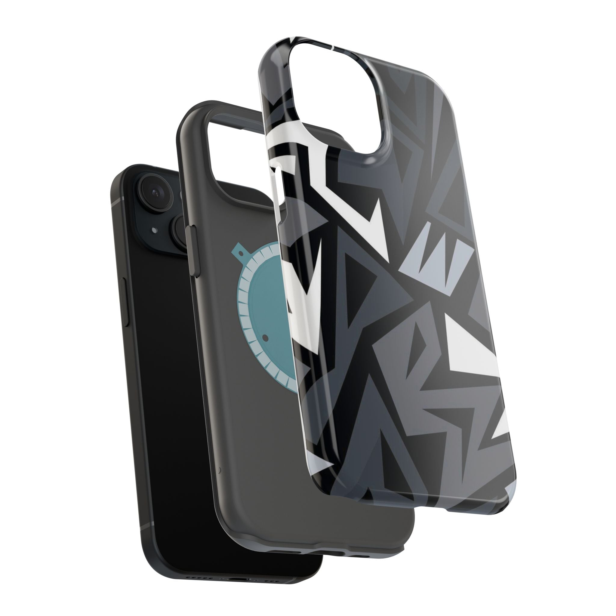 Impact-Resistant Magnetic Phone Case — Black & Gray Geometric Armor