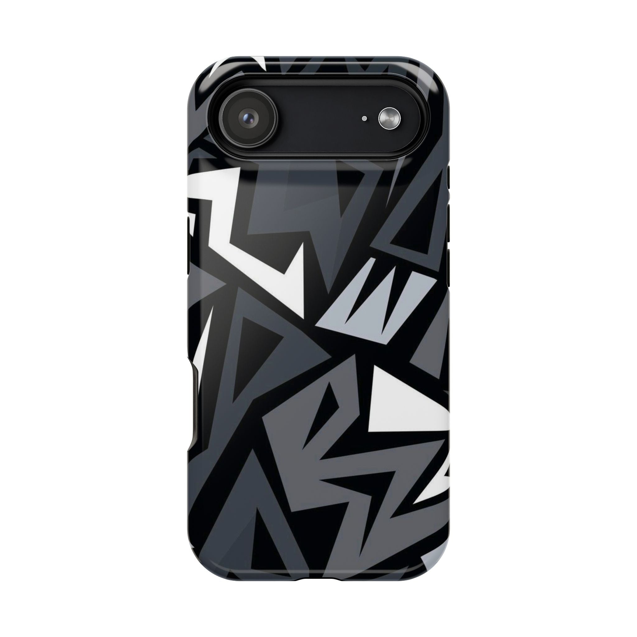 Impact-Resistant Magnetic Phone Case — Black & Gray Geometric Armor