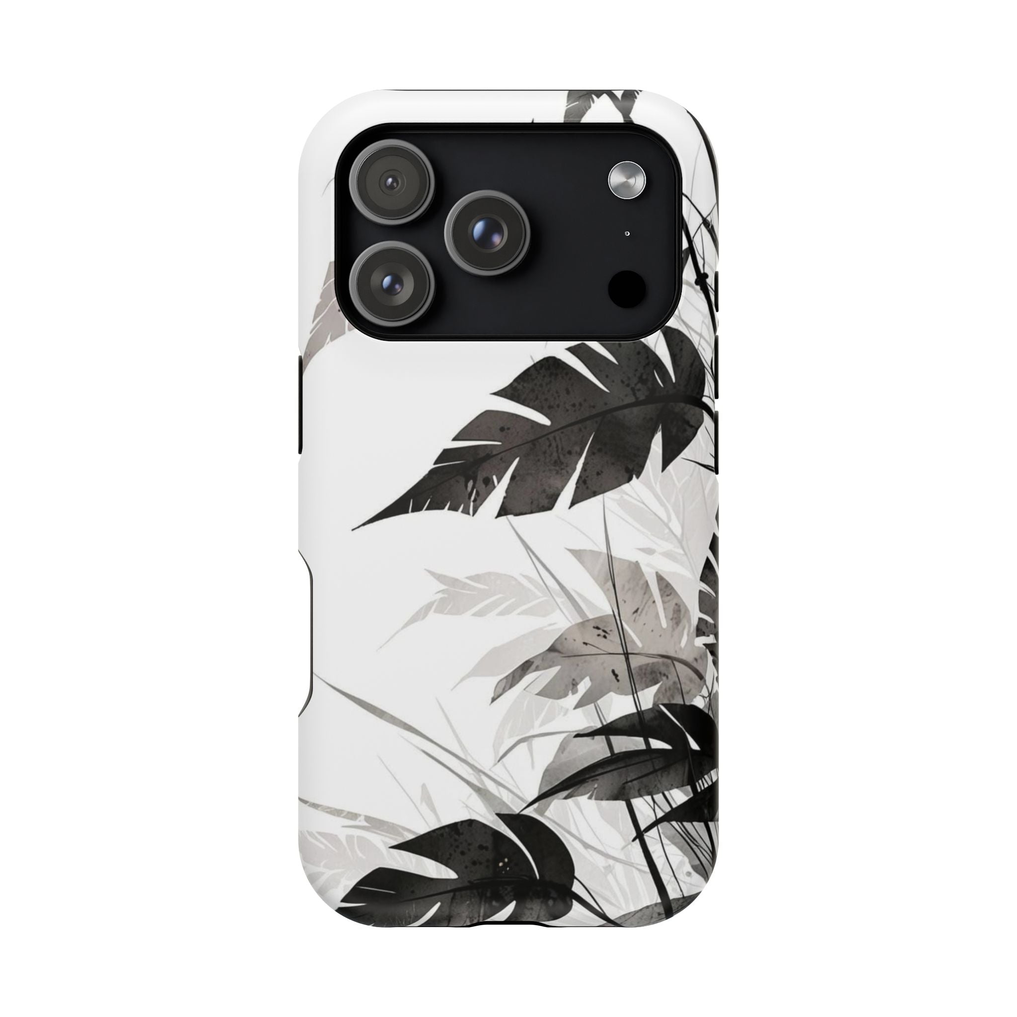 Tropical Monstera Magnetic Impact Phone Case — Black & White Leaf Design