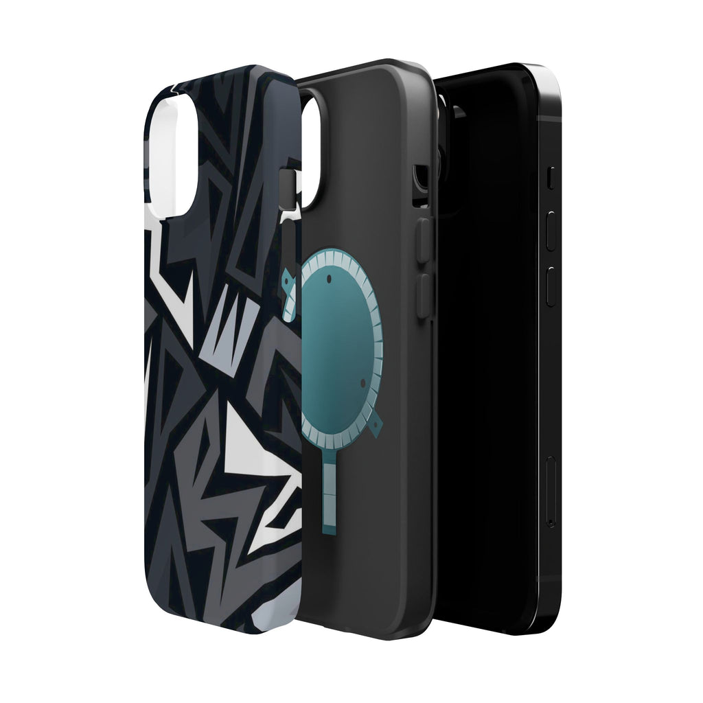 Impact-Resistant Magnetic Phone Case — Black & Gray Geometric Armor