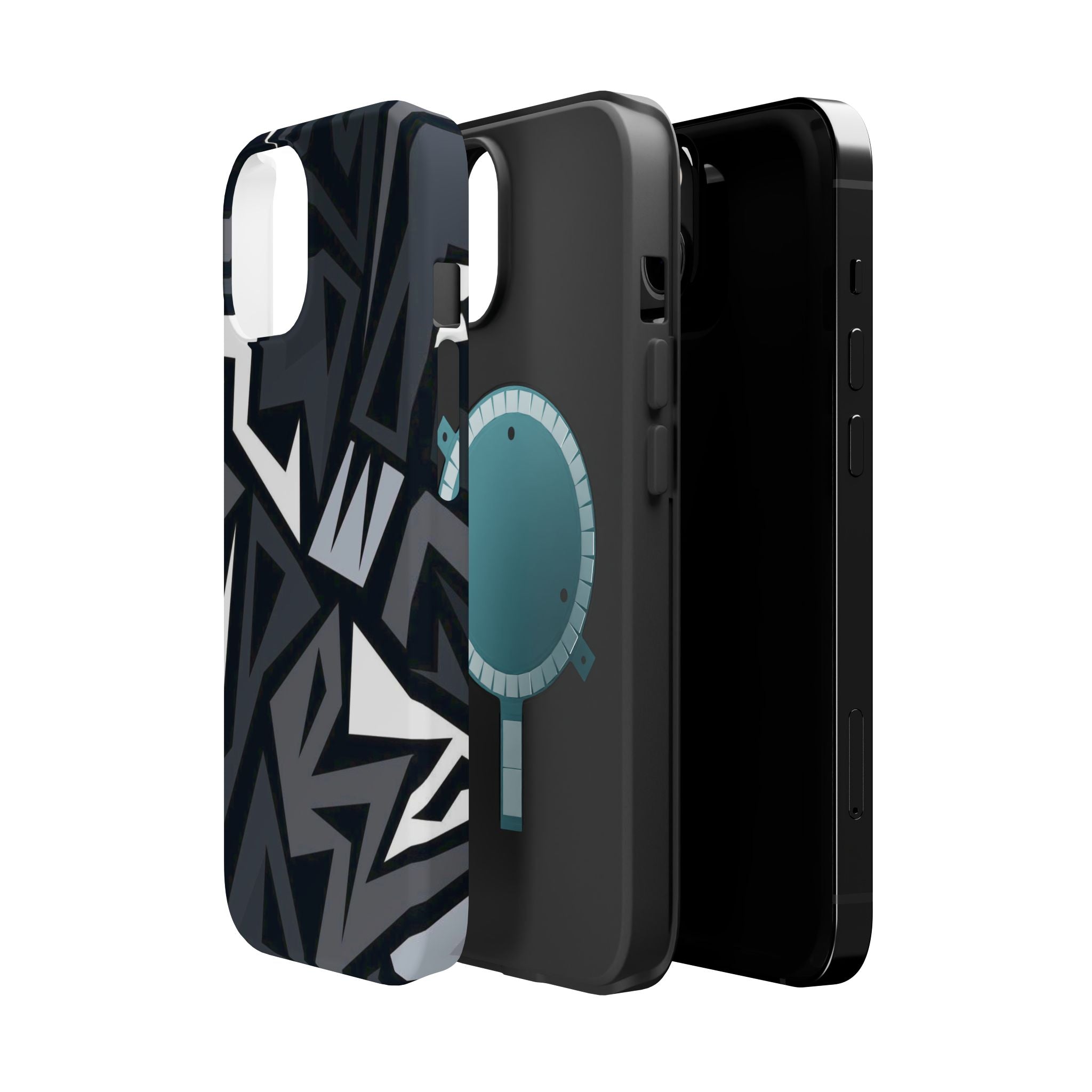 Impact-Resistant Magnetic Phone Case — Black & Gray Geometric Armor