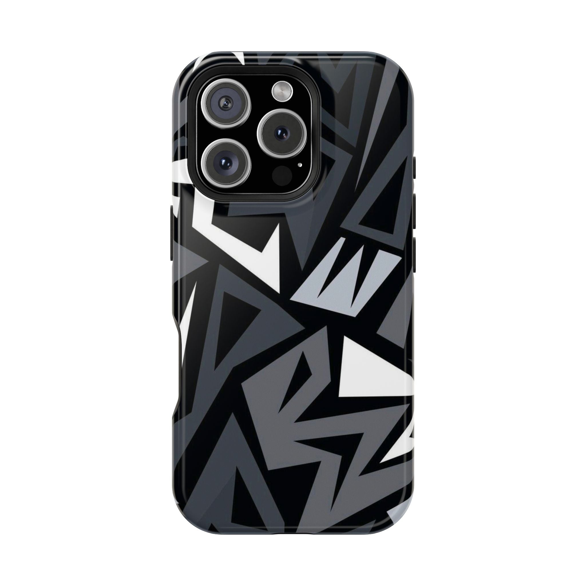 Impact-Resistant Magnetic Phone Case — Black & Gray Geometric Armor