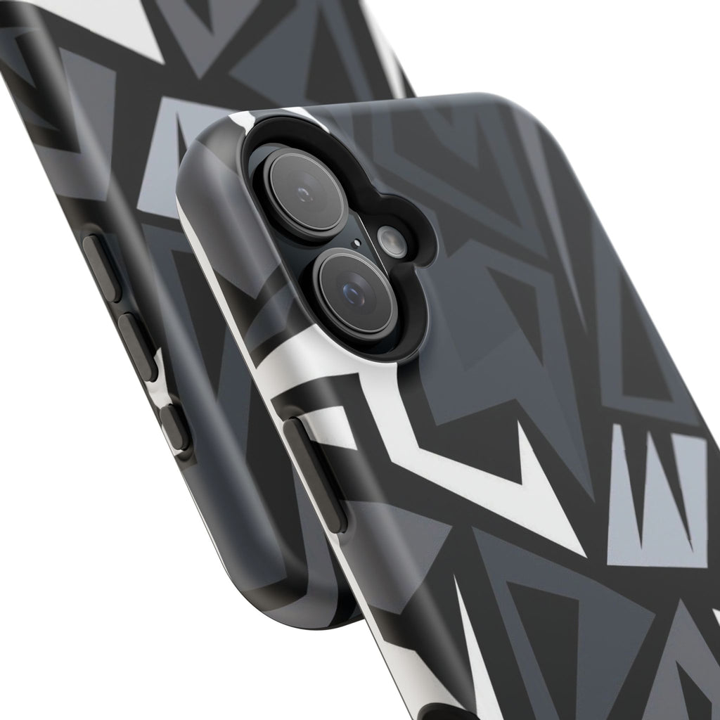 Impact-Resistant Magnetic Phone Case — Black & Gray Geometric Armor