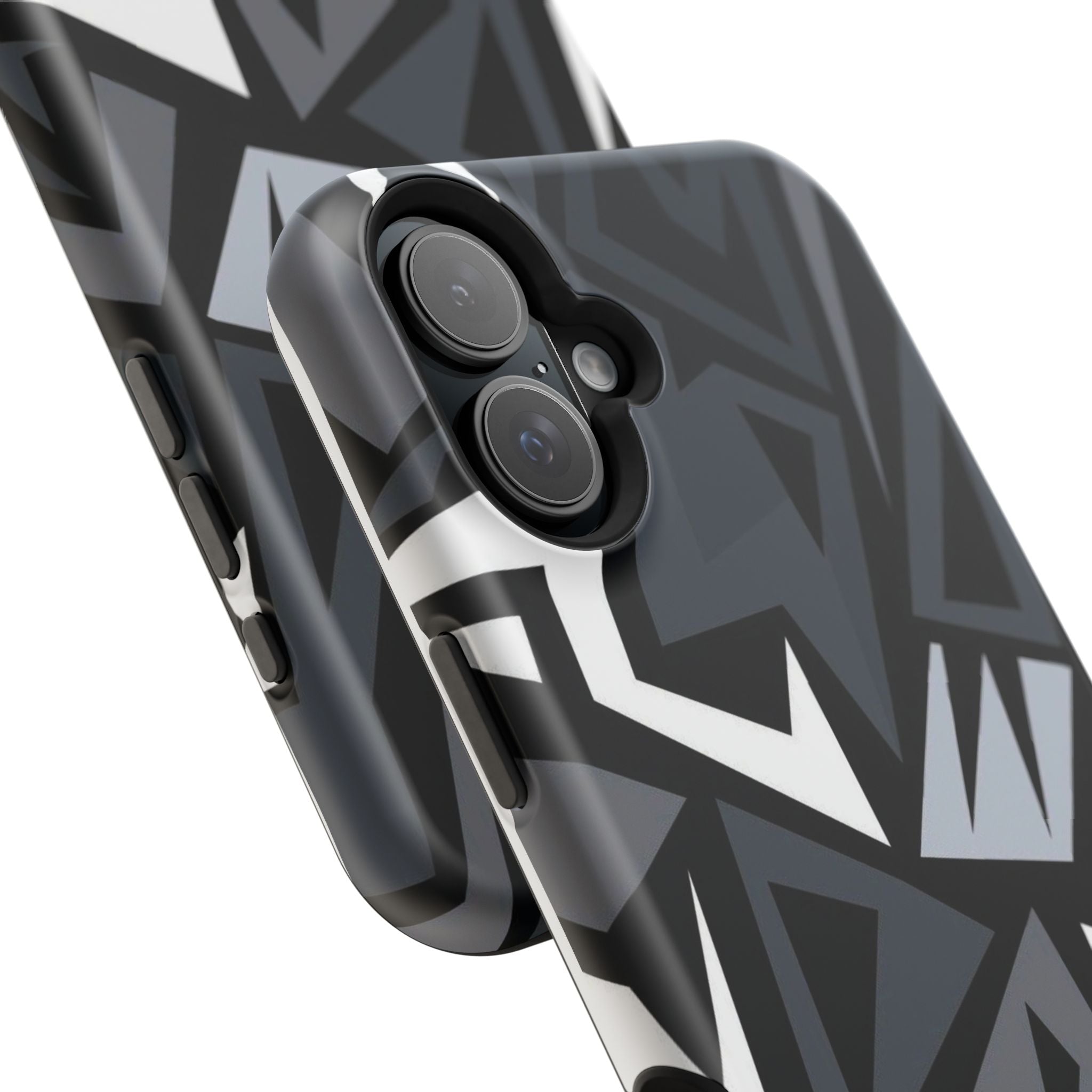 Impact-Resistant Magnetic Phone Case — Black & Gray Geometric Armor
