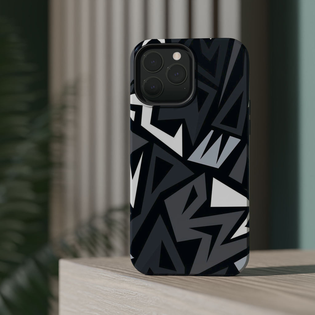 Impact-Resistant Magnetic Phone Case — Black & Gray Geometric Armor