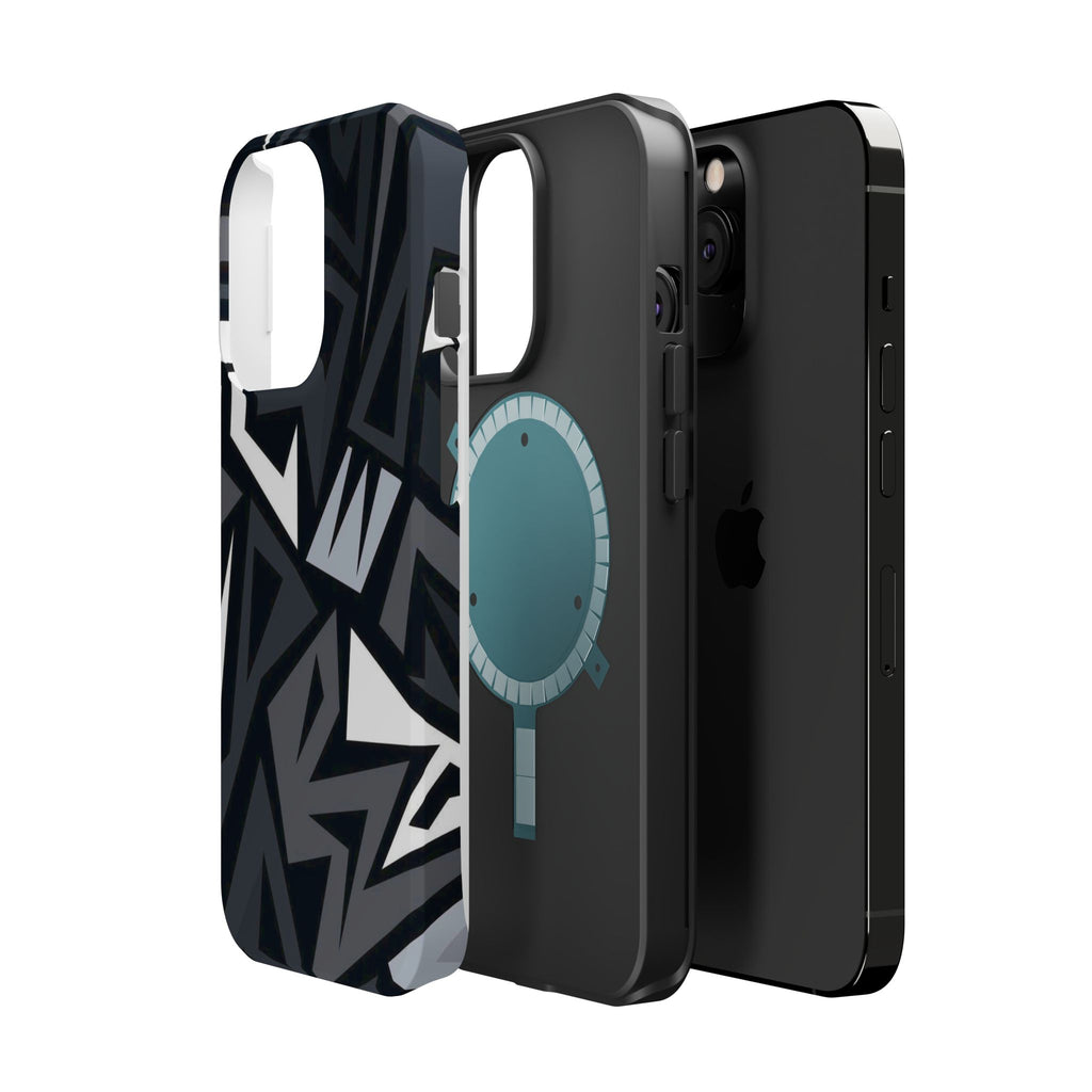 Impact-Resistant Magnetic Phone Case — Black & Gray Geometric Armor
