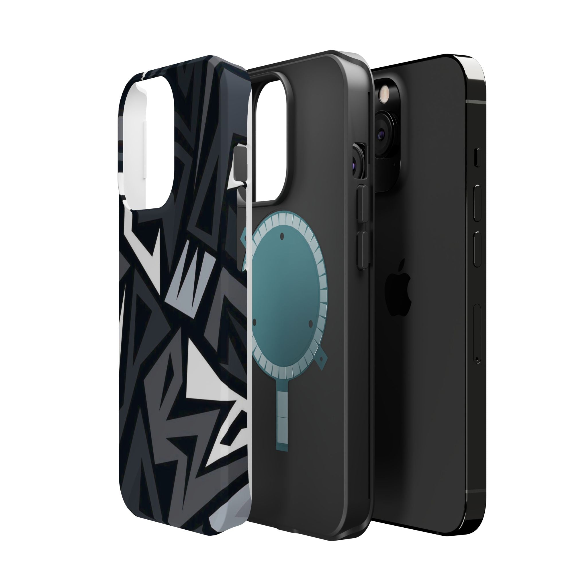 Impact-Resistant Magnetic Phone Case — Black & Gray Geometric Armor