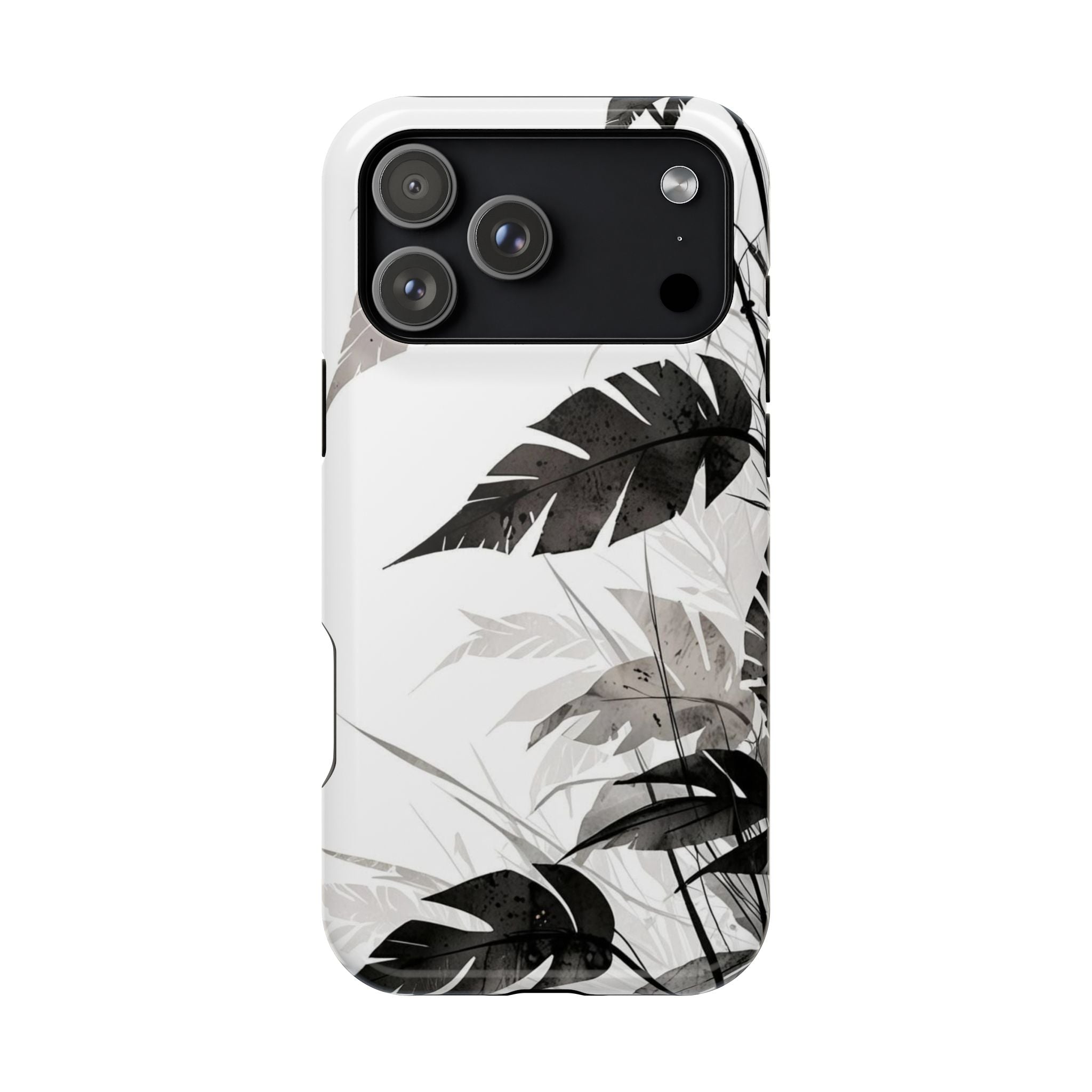 Tropical Monstera Magnetic Impact Phone Case — Black & White Leaf Design