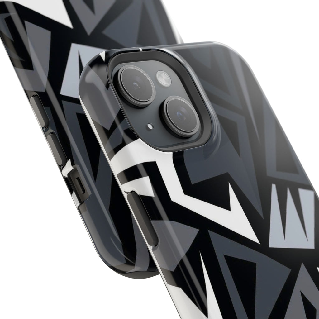 Impact-Resistant Magnetic Phone Case — Black & Gray Geometric Armor