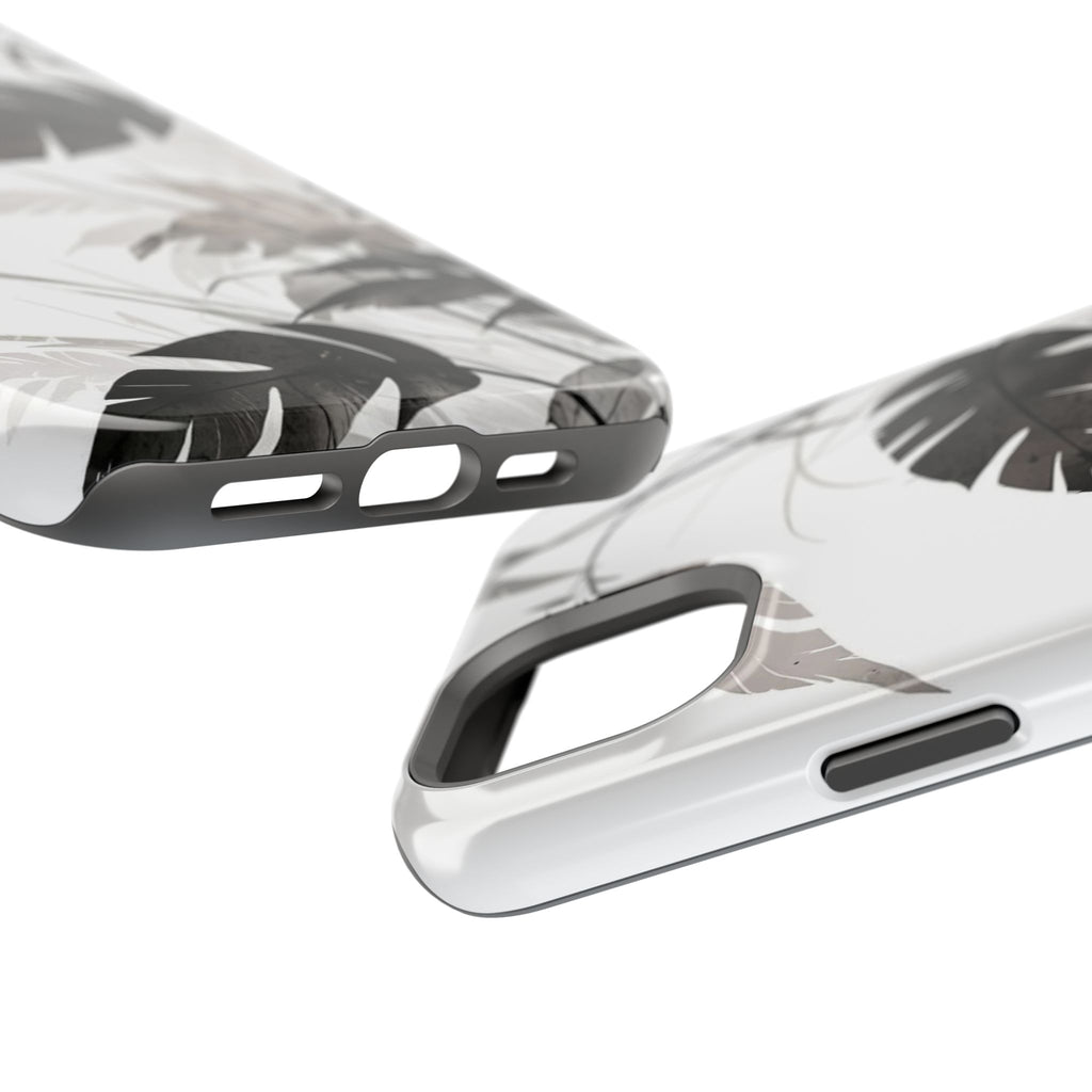 Tropical Monstera Magnetic Impact Phone Case — Black & White Leaf Design