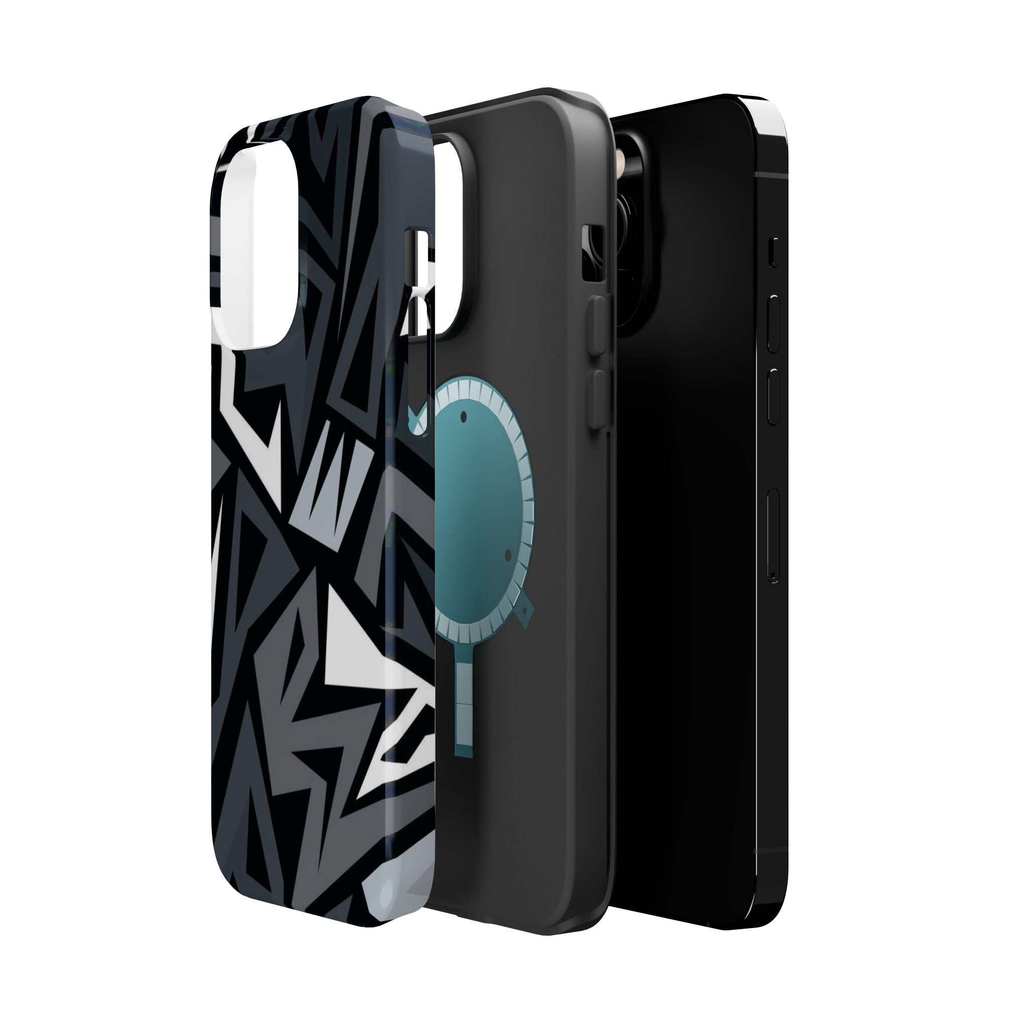 Impact-Resistant Magnetic Phone Case — Black & Gray Geometric Armor
