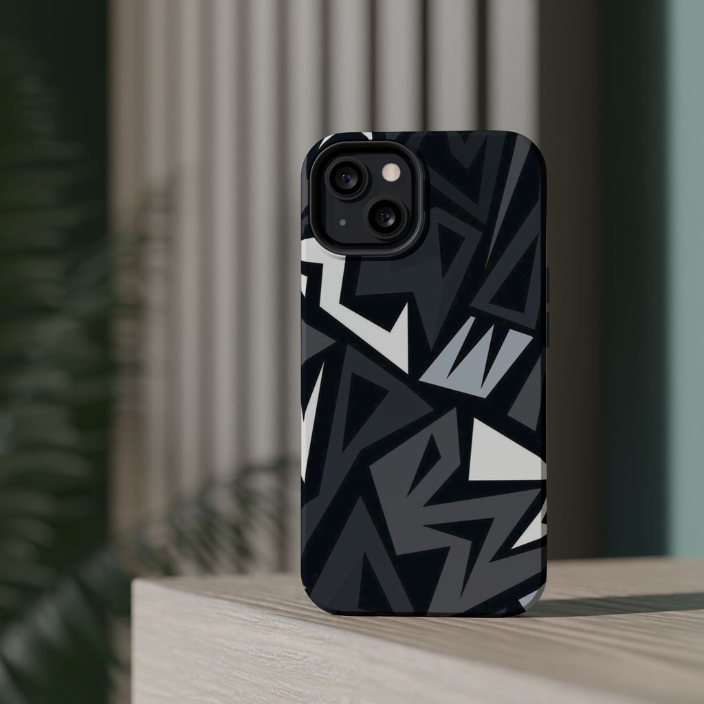 Impact-Resistant Magnetic Phone Case — Black & Gray Geometric Armor