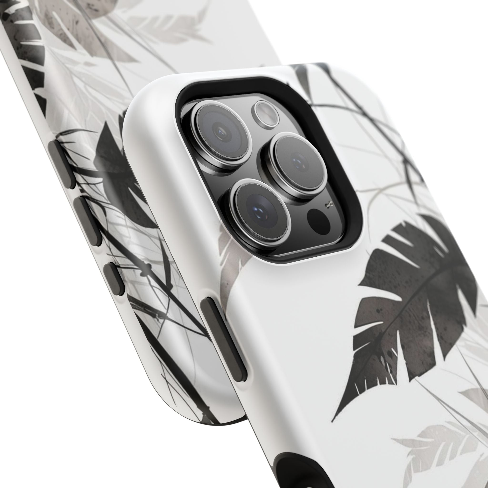 Tropical Monstera Magnetic Impact Phone Case — Black & White Leaf Design