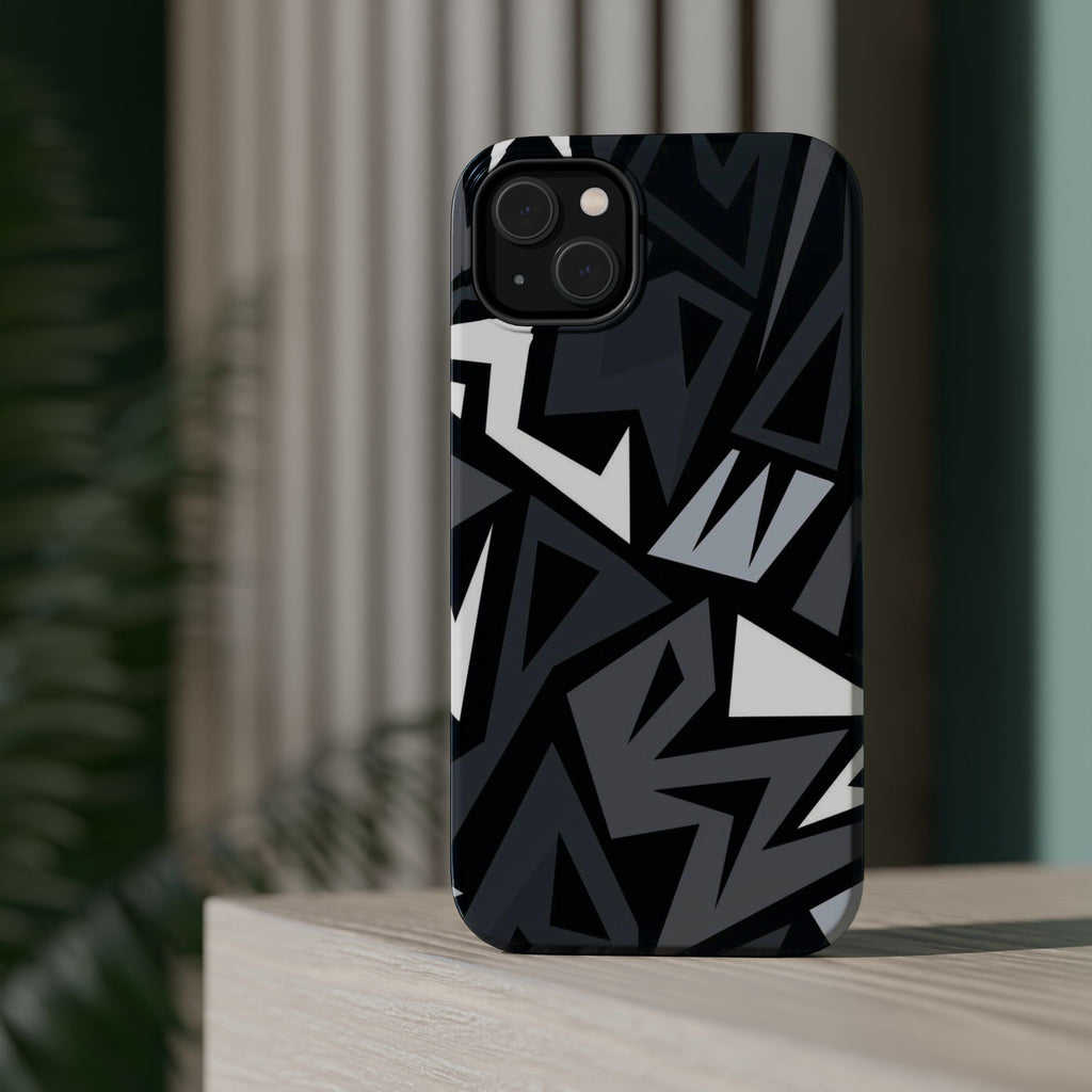 Impact-Resistant Magnetic Phone Case — Black & Gray Geometric Armor