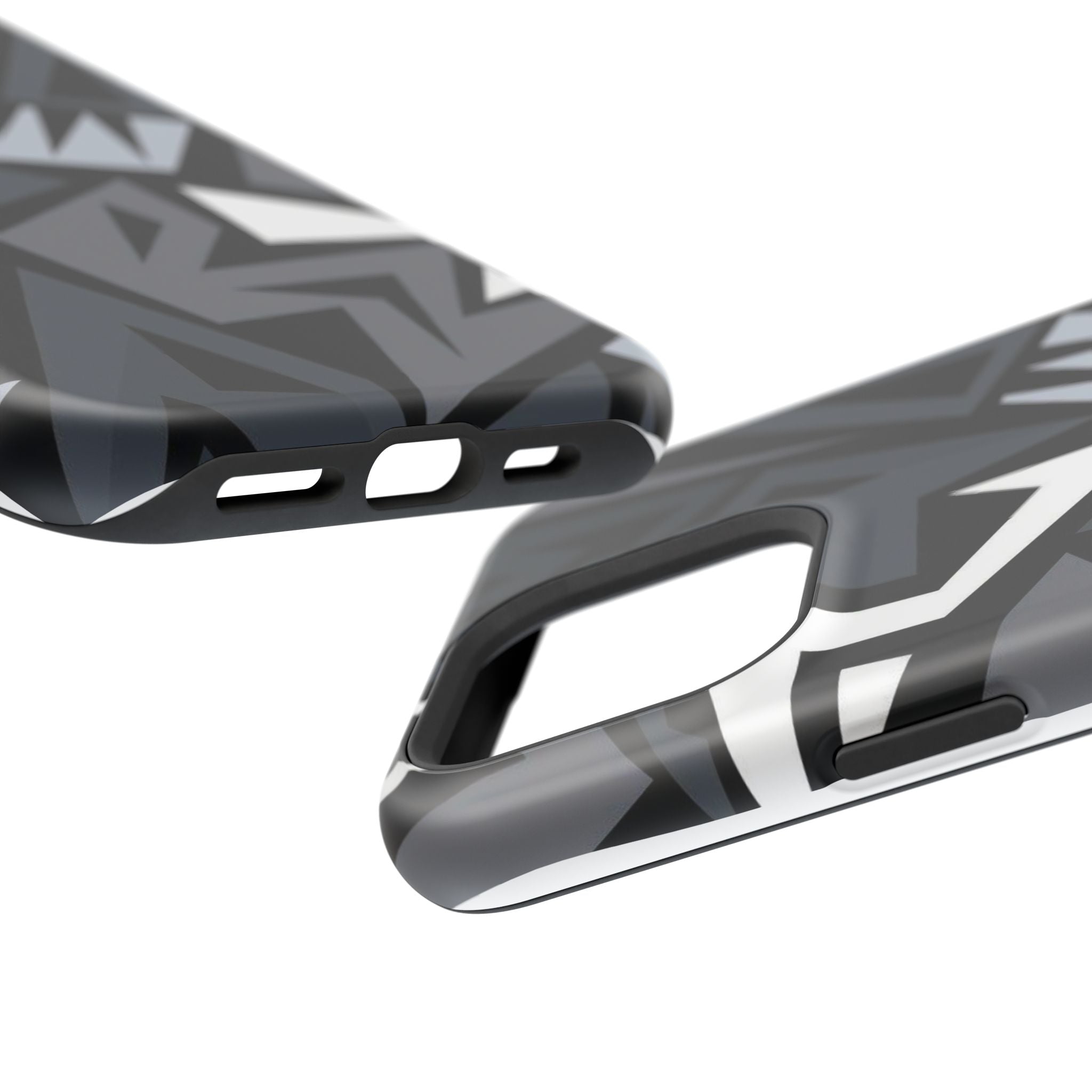 Impact-Resistant Magnetic Phone Case — Black & Gray Geometric Armor
