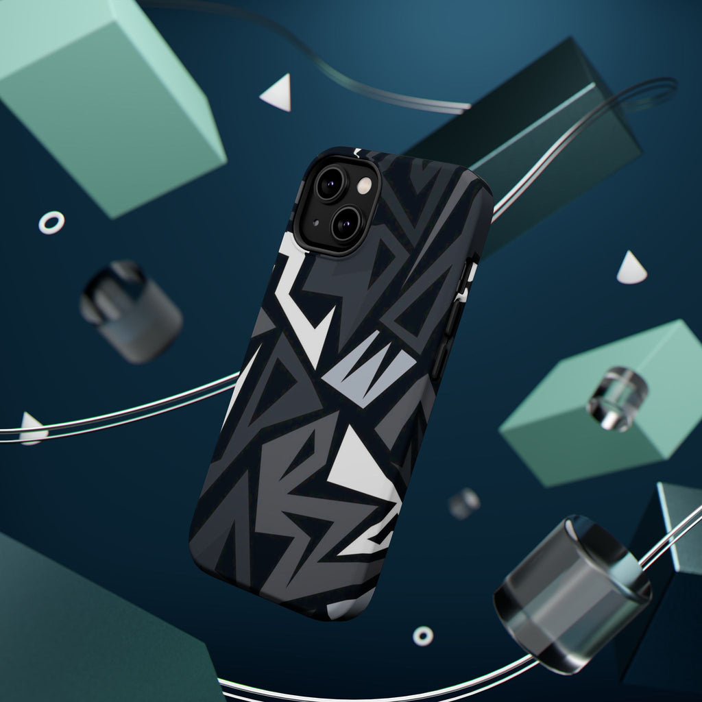 Impact-Resistant Magnetic Phone Case — Black & Gray Geometric Armor