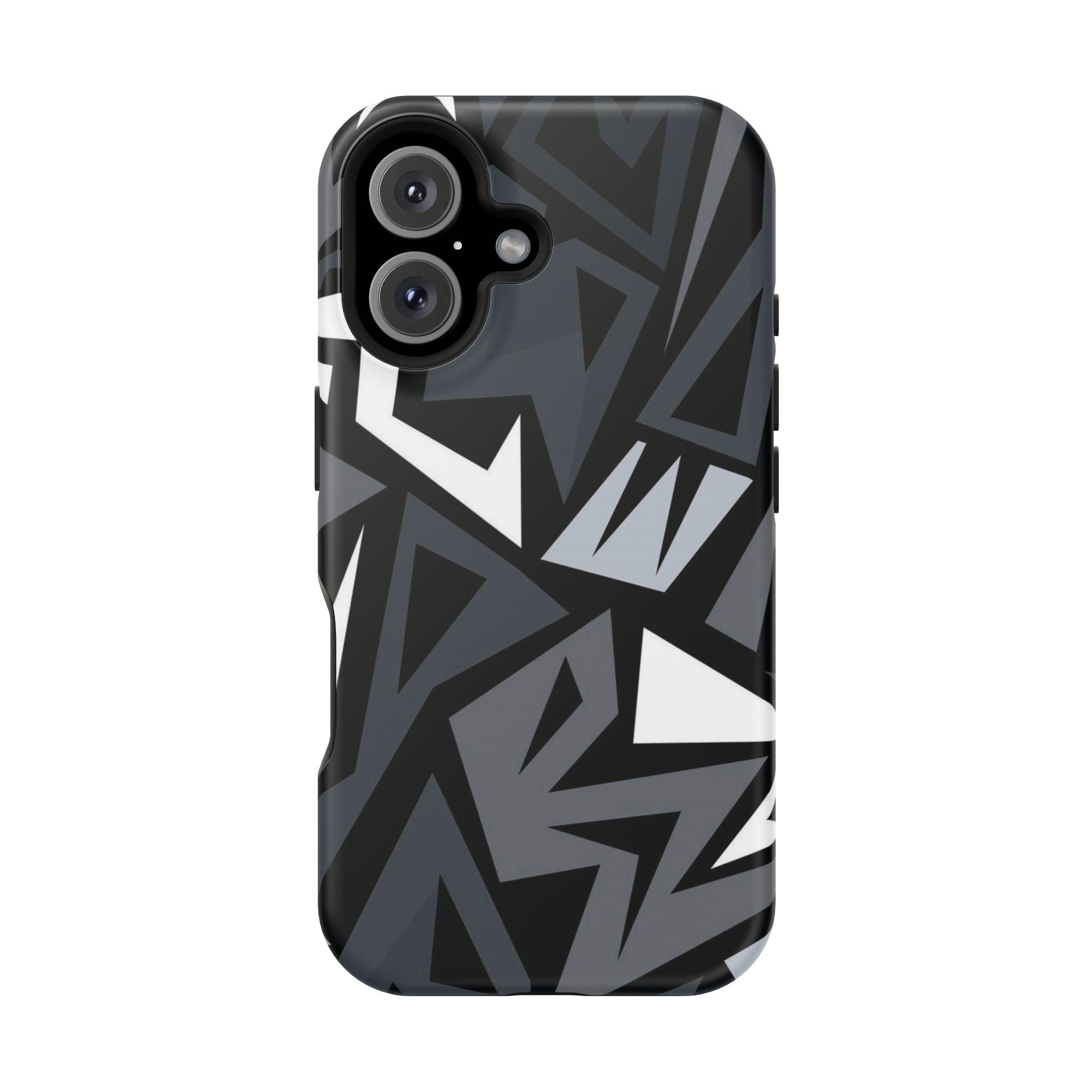 Impact-Resistant Magnetic Phone Case — Black & Gray Geometric Armor