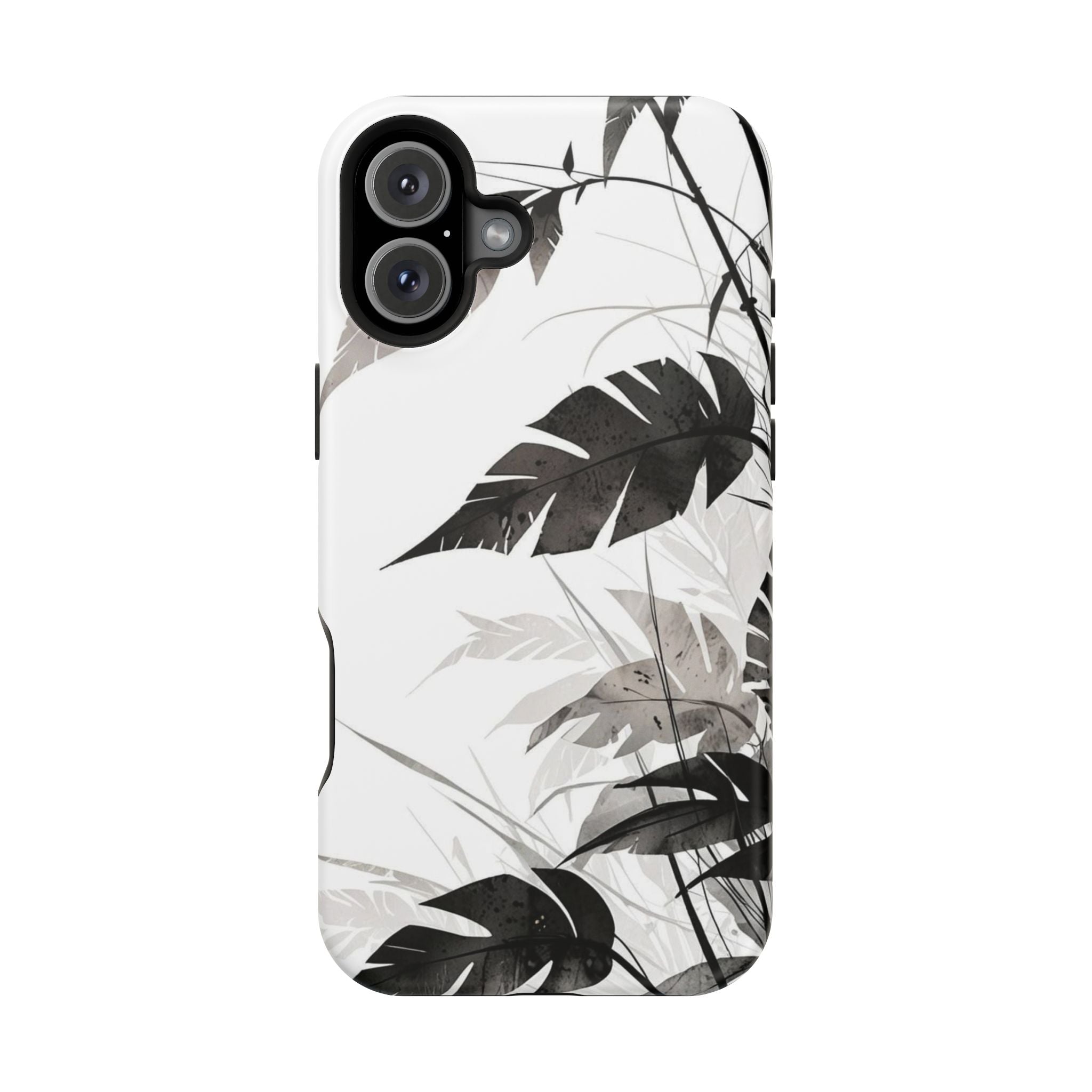 Tropical Monstera Magnetic Impact Phone Case — Black & White Leaf Design