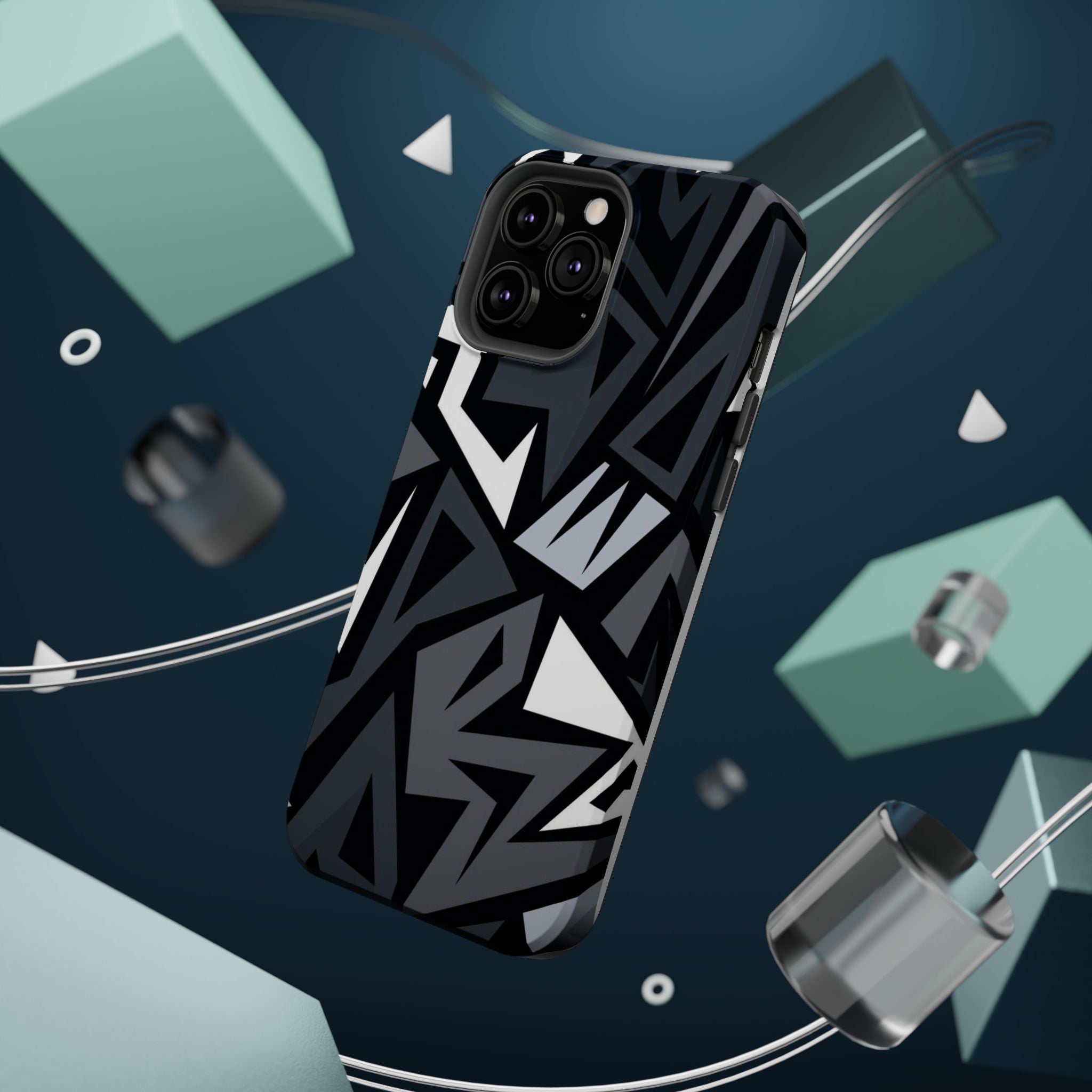 Impact-Resistant Magnetic Phone Case — Black & Gray Geometric Armor