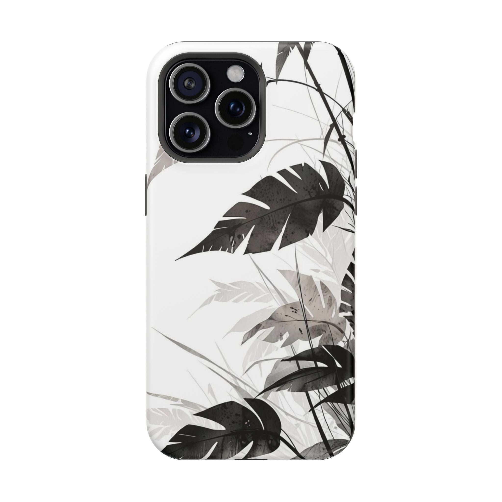 Tropical Monstera Magnetic Impact Phone Case — Black & White Leaf Design