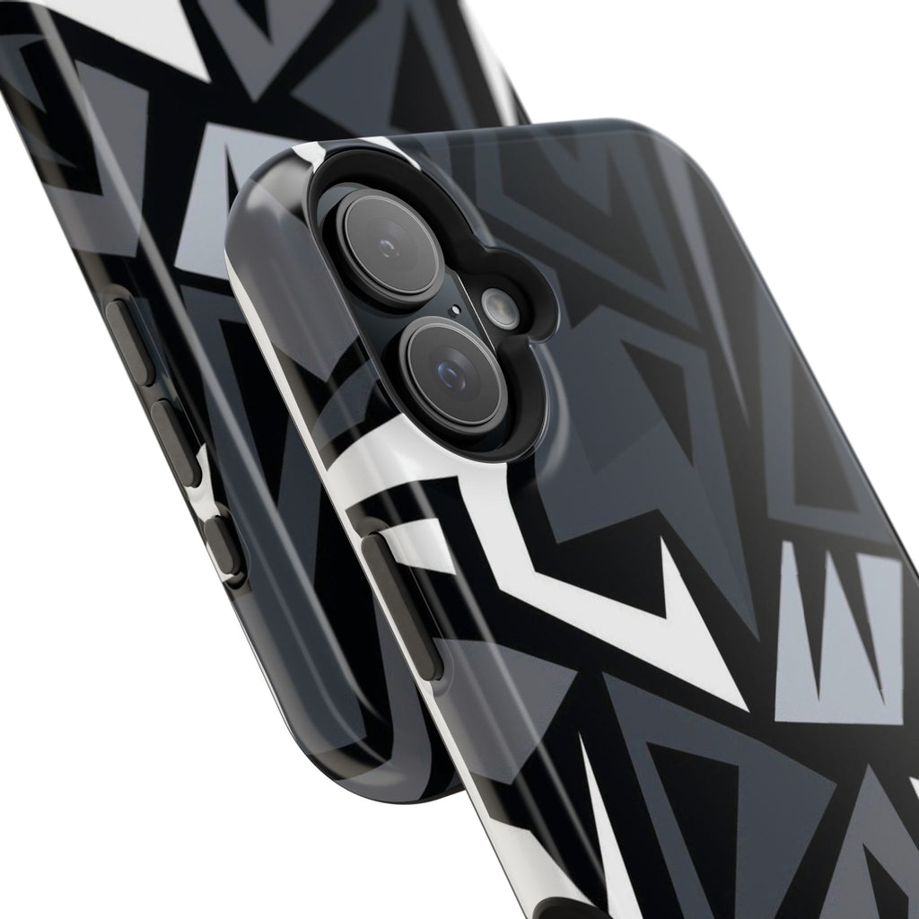 Impact-Resistant Magnetic Phone Case — Black & Gray Geometric Armor