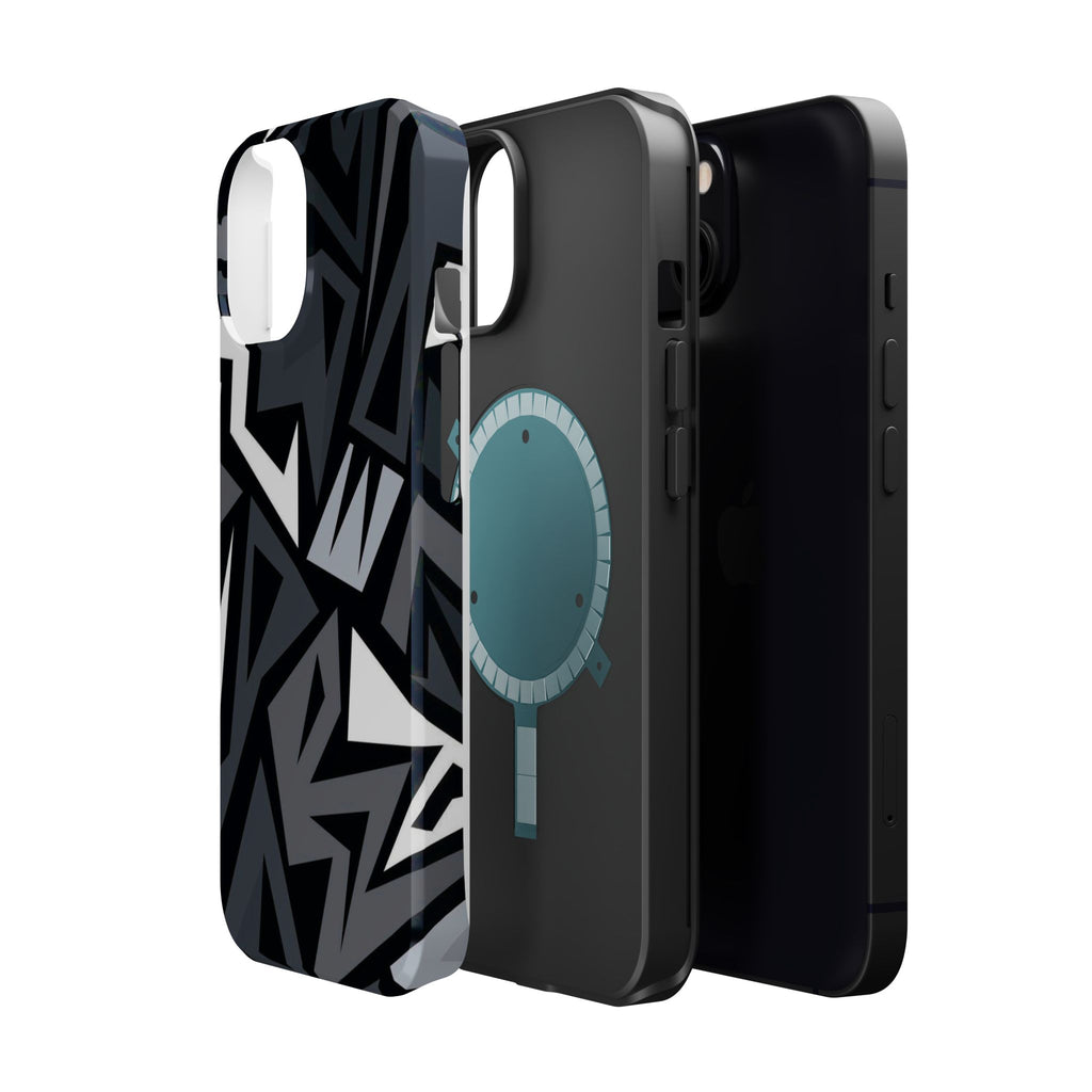 Impact-Resistant Magnetic Phone Case — Black & Gray Geometric Armor