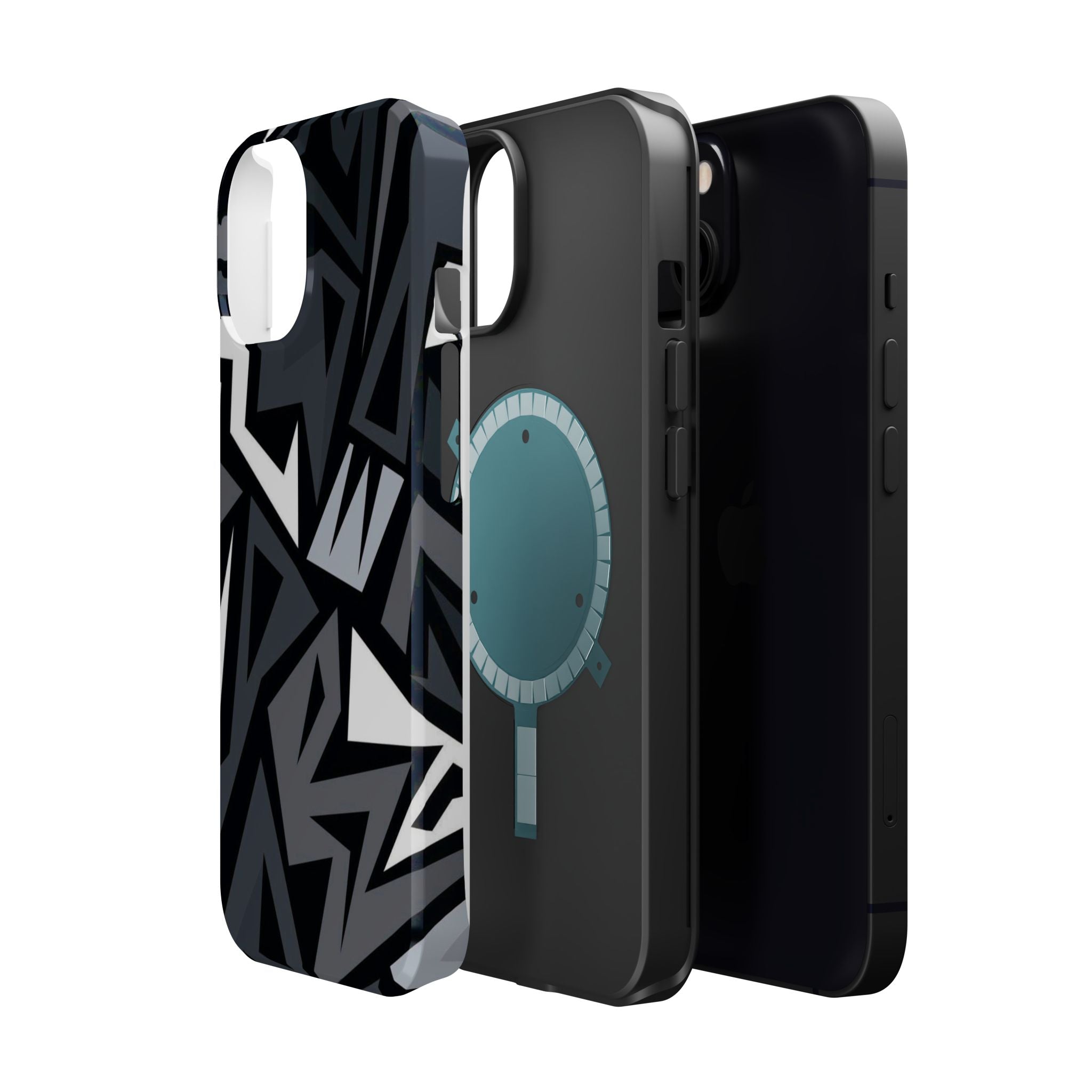 Impact-Resistant Magnetic Phone Case — Black & Gray Geometric Armor
