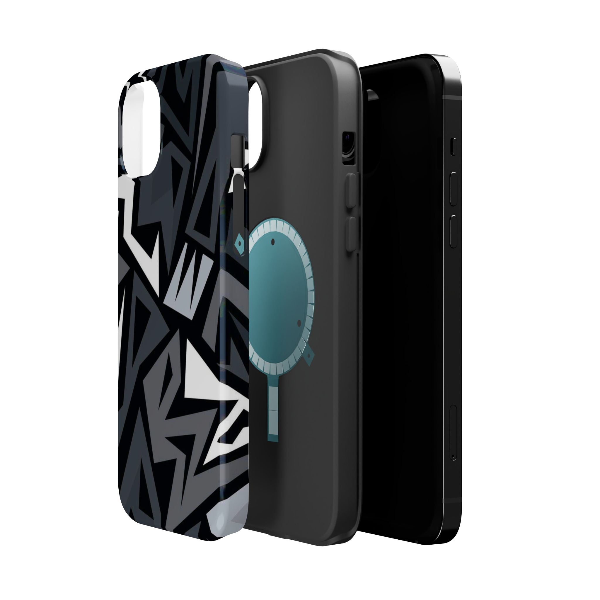 Impact-Resistant Magnetic Phone Case — Black & Gray Geometric Armor