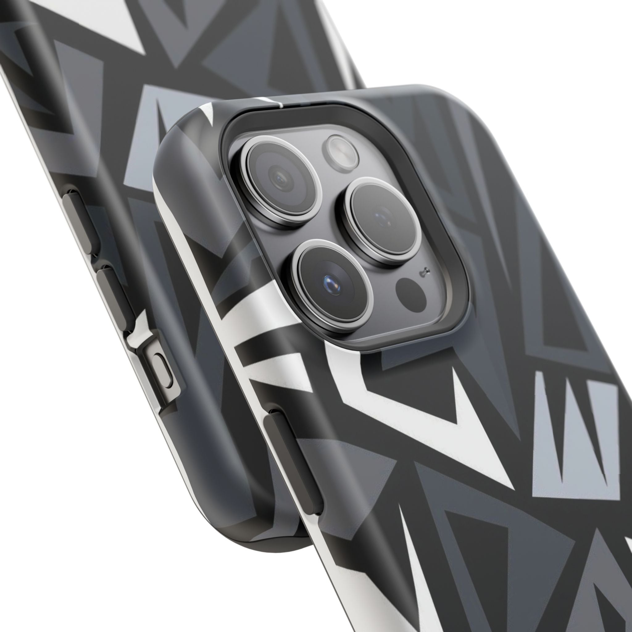 Impact-Resistant Magnetic Phone Case — Black & Gray Geometric Armor