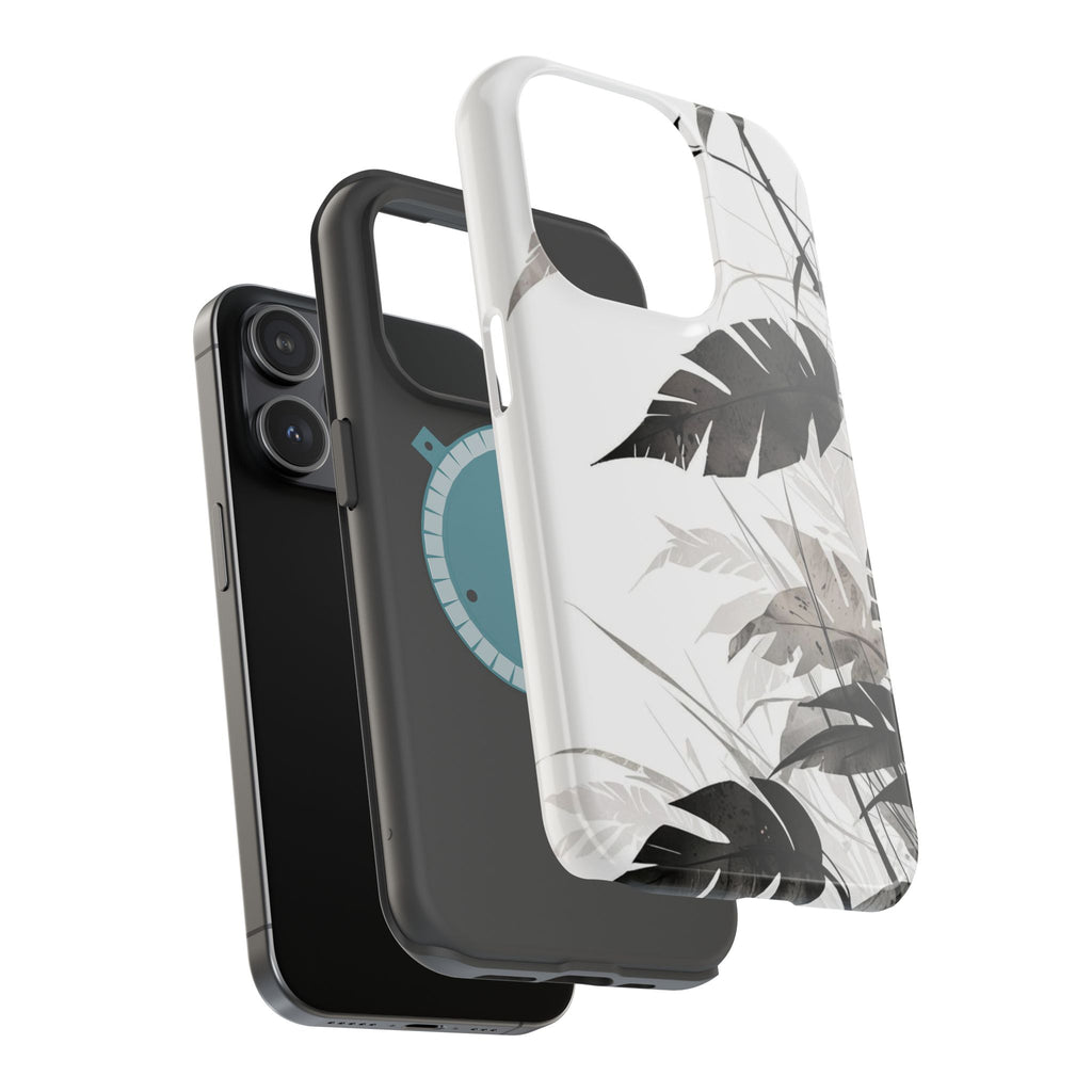 Tropical Monstera Magnetic Impact Phone Case — Black & White Leaf Design