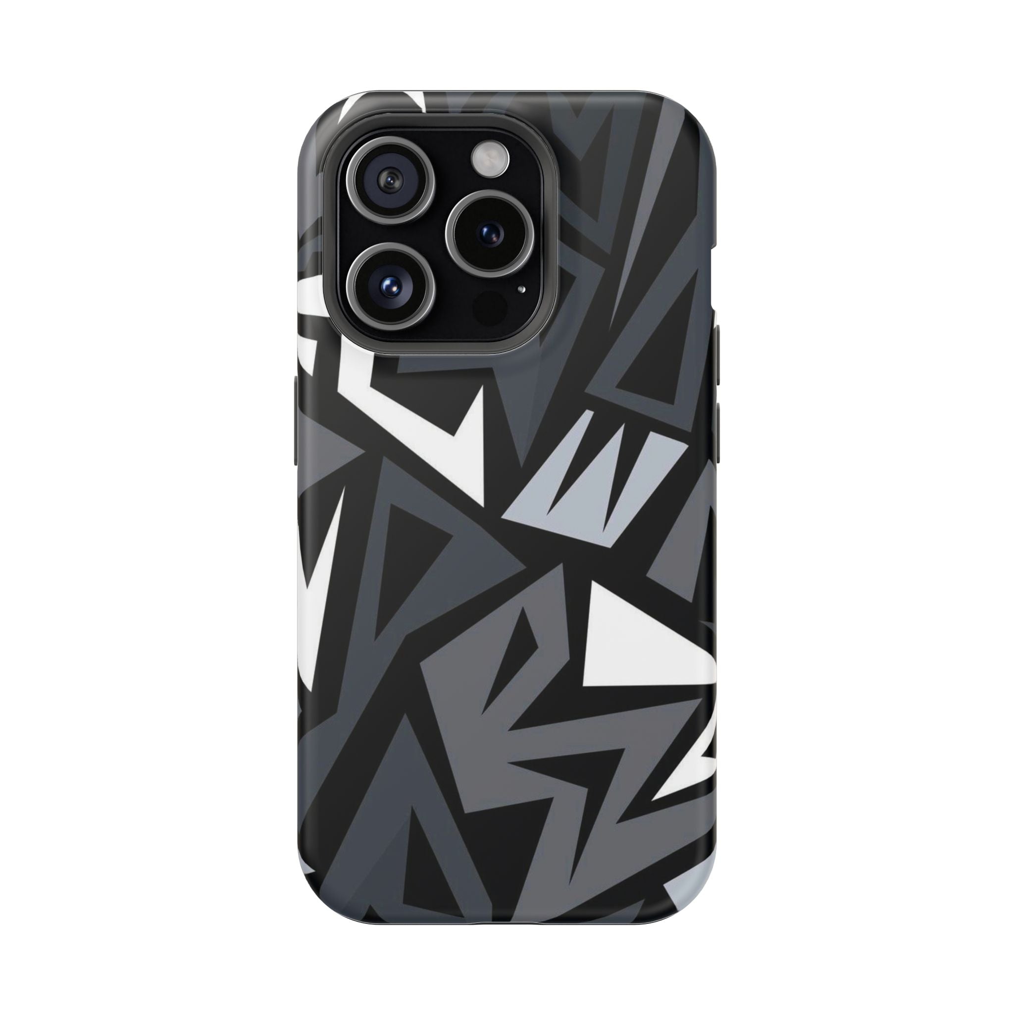 Impact-Resistant Magnetic Phone Case — Black & Gray Geometric Armor